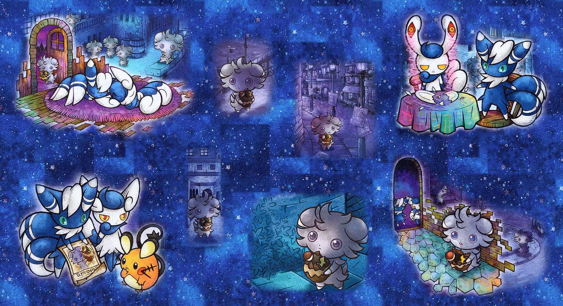 Espurr And Meowstic As A Family Wallpaper