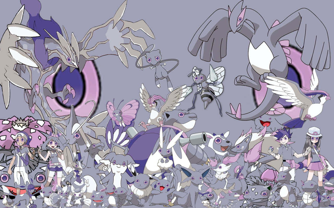 Espurr With Other Pokémon And Trainers Wallpaper