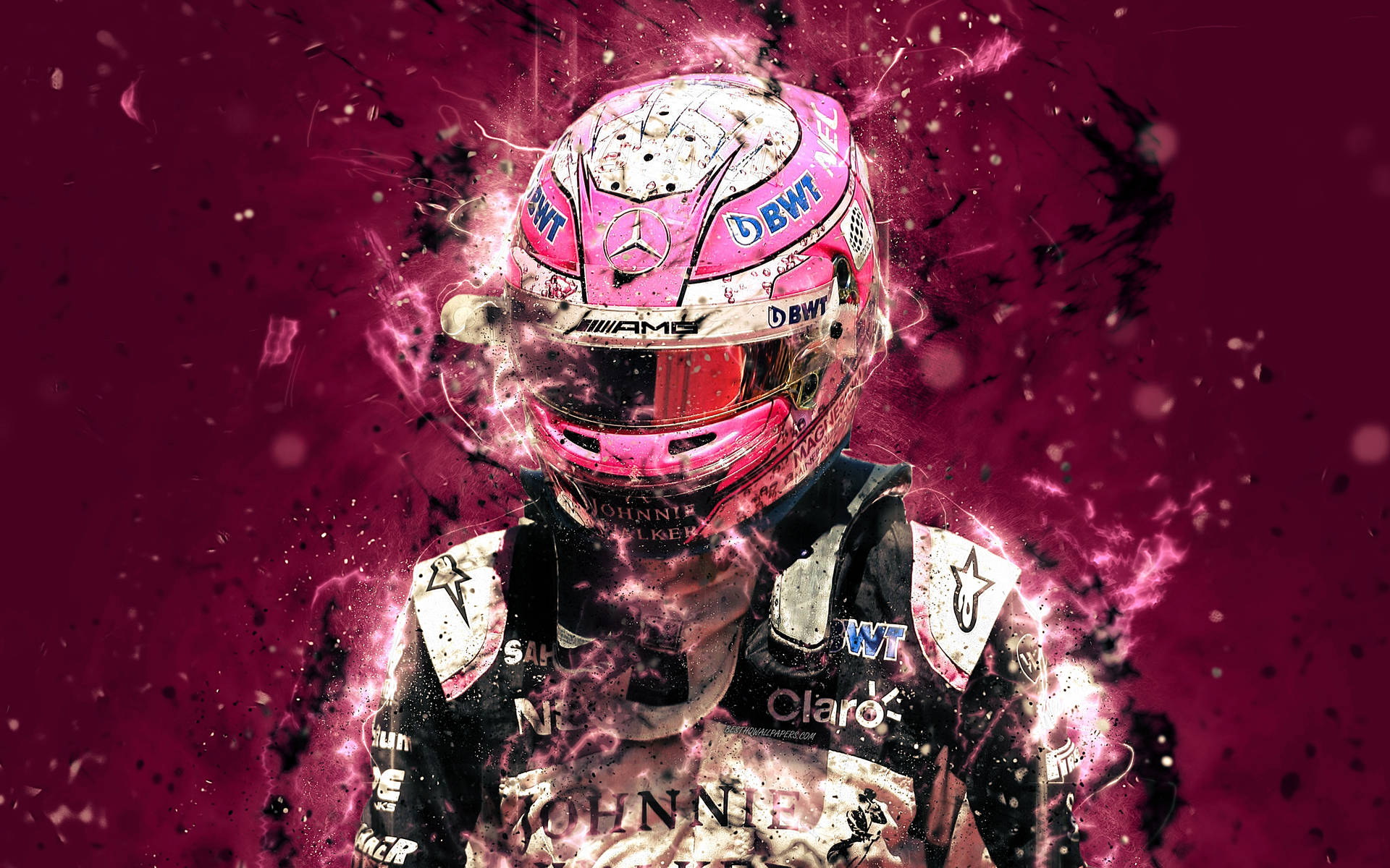 Esteban Ocon Sportingly Focused in His Pink Racing Gear Wallpaper
