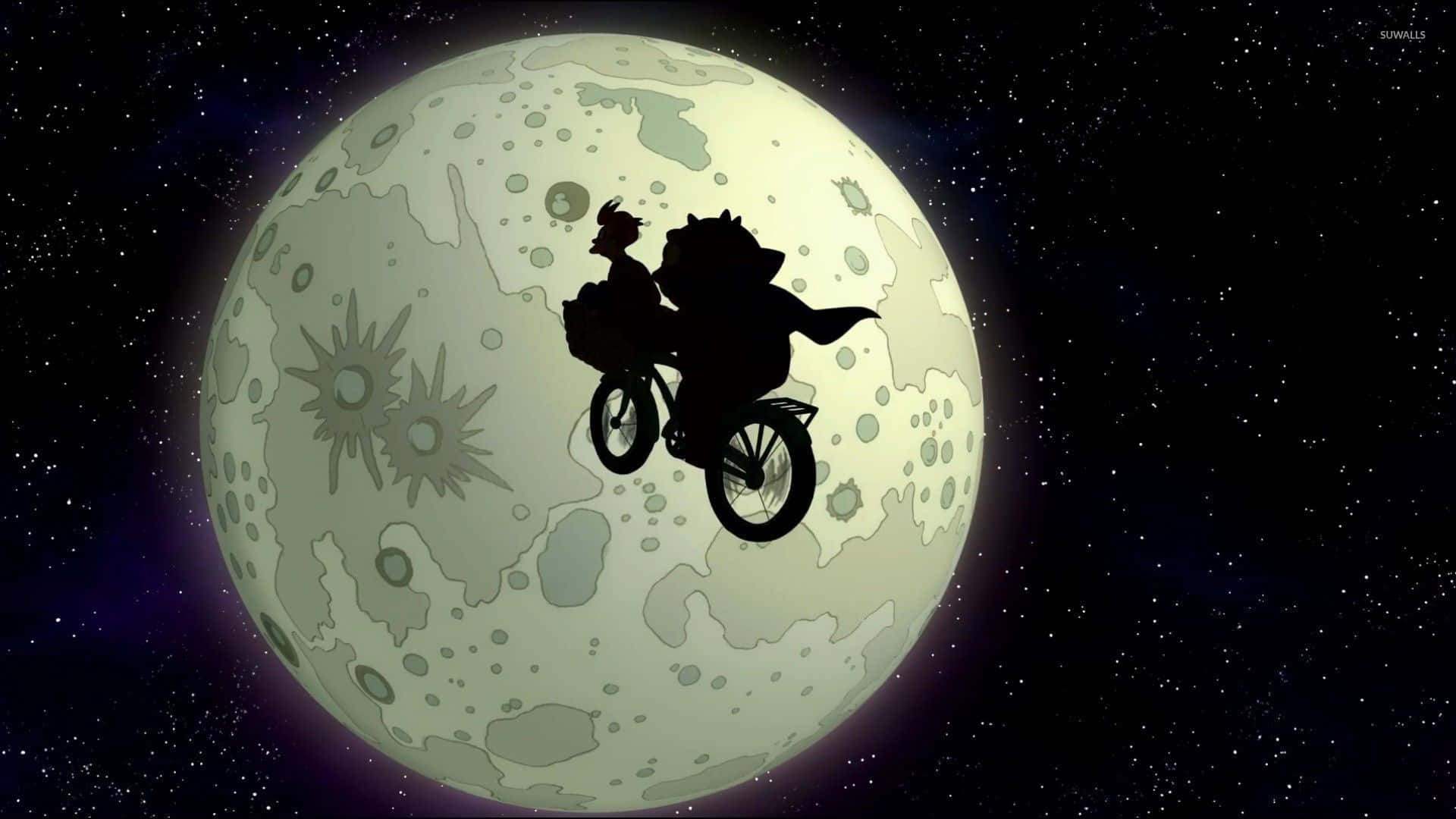 a man riding a bike on a moon