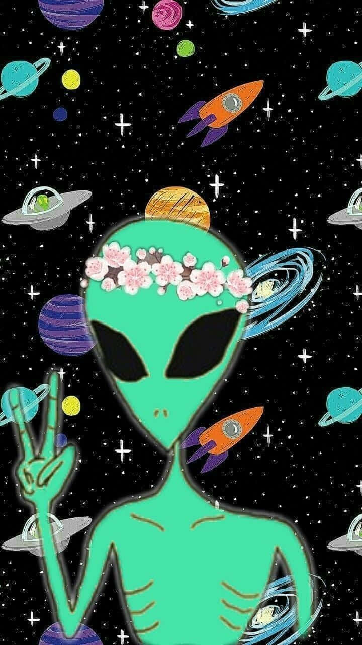aliens in space with flowers