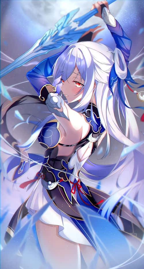 Ethereal Blue Warrior Anime Art Wallpaper