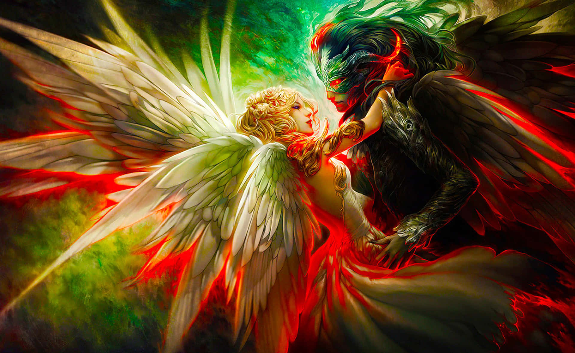 Ethereal_ Conflict_ Angel_ Demon Wallpaper