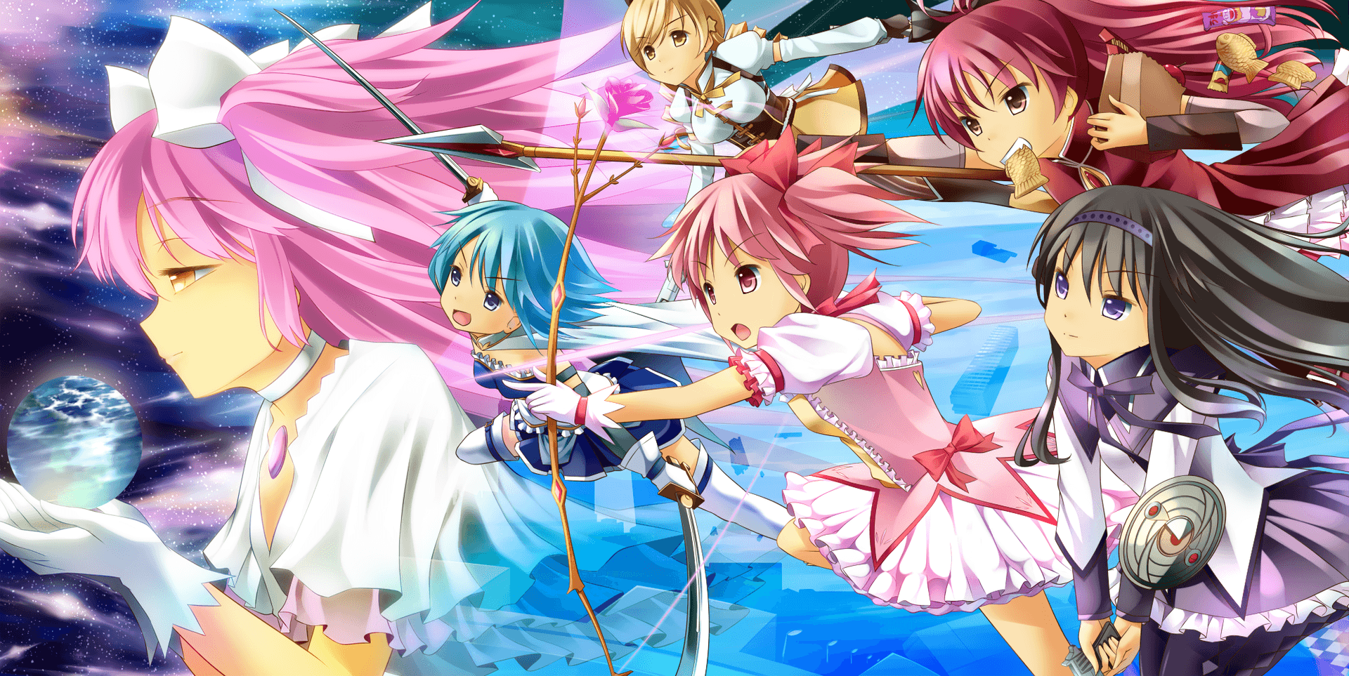 "ethereal Display Of Characters In The Magical World Of Madoka Magica"