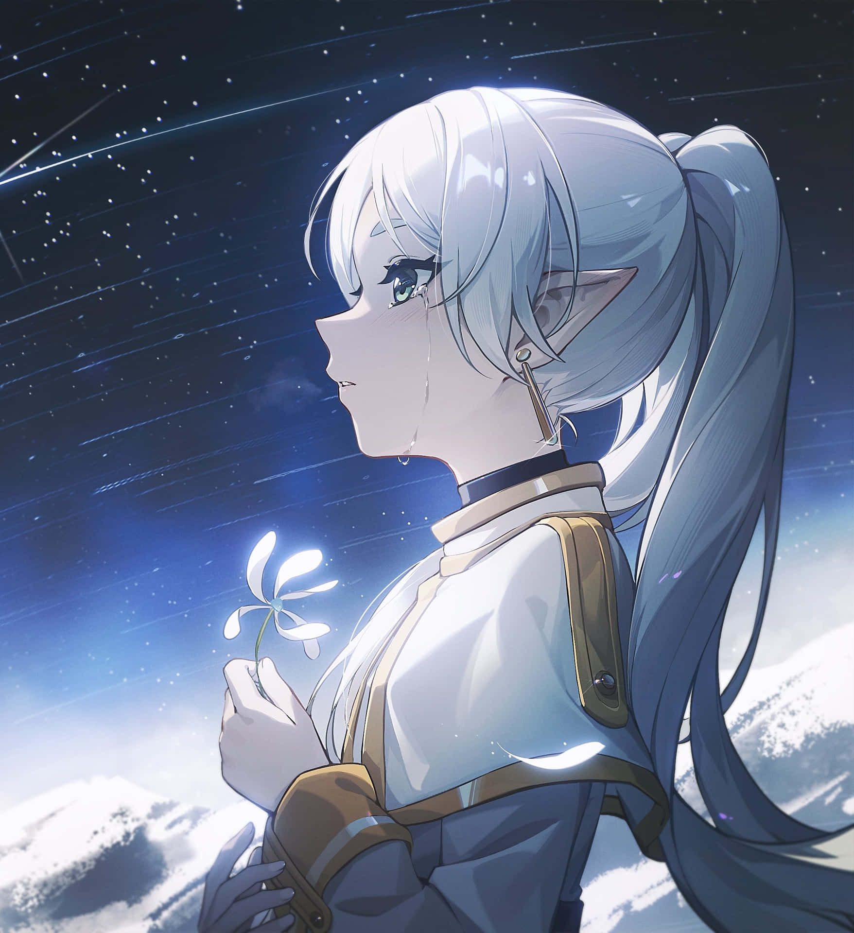 Ethereal Elf Under Starry Sky Wallpaper