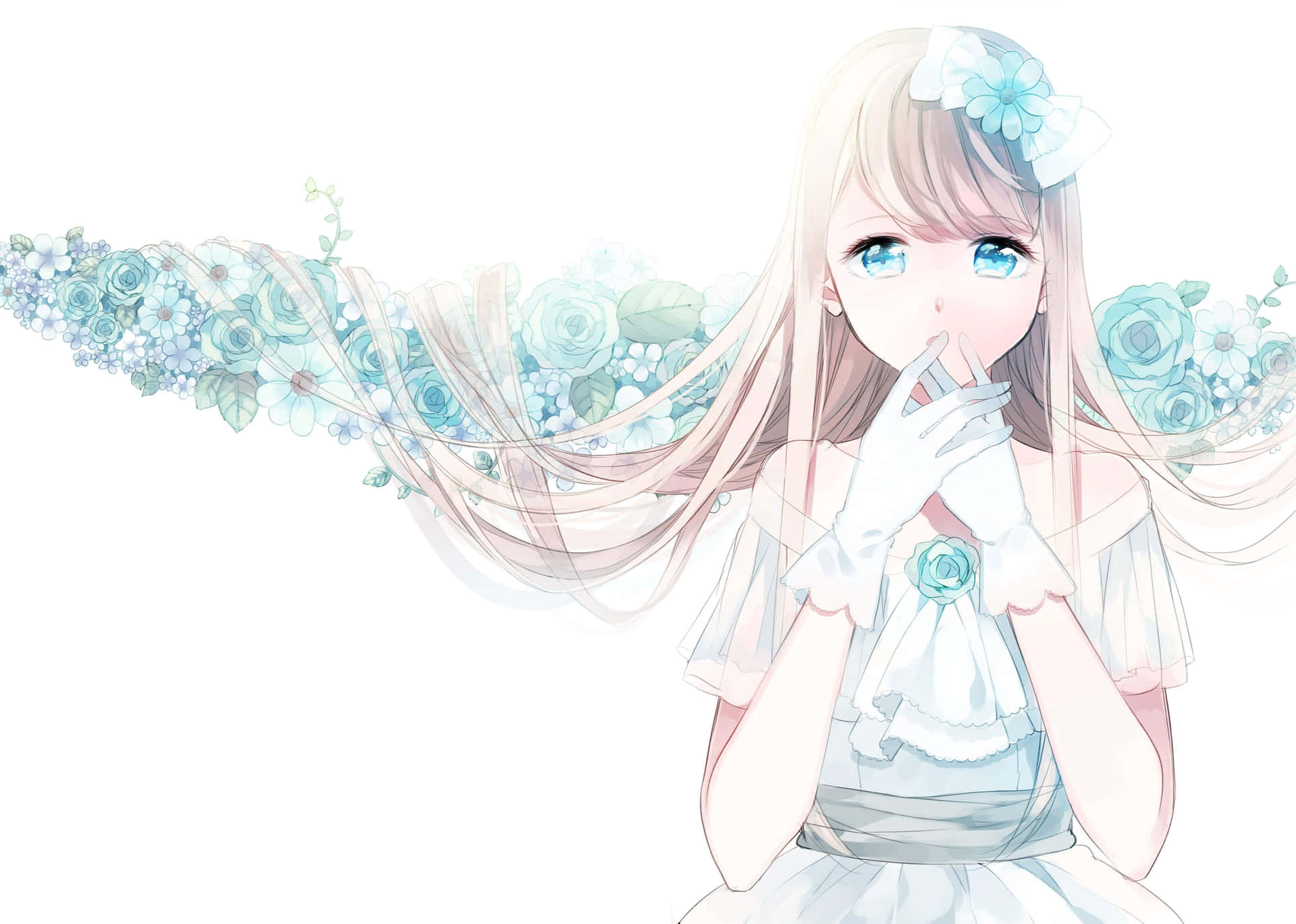 Ethereal Floral Anime Girl Wallpaper