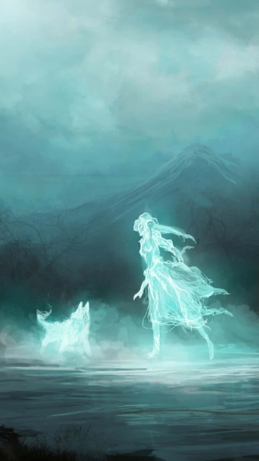Ethereal Ghost Girland Spectral Dog Wallpaper