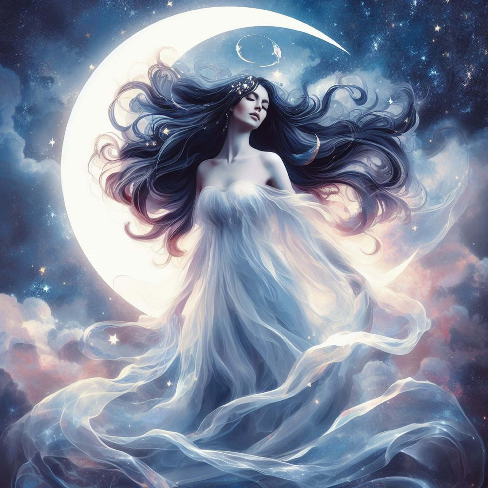 Download Ethereal Moon Goddess Art Wallpaper | Wallpapers.com