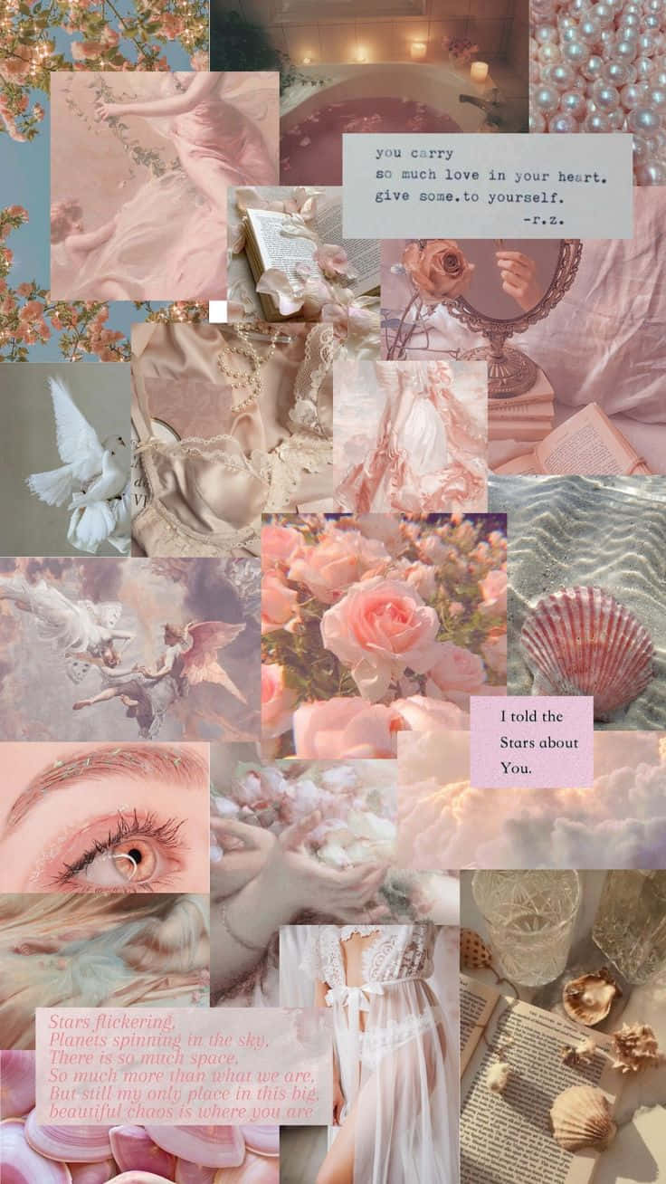 Ethereal Pink Collage Aesthetic Wallpaper