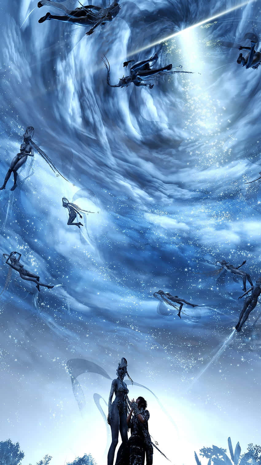 Ethereal Sky Battle_ Fantasy Art Wallpaper