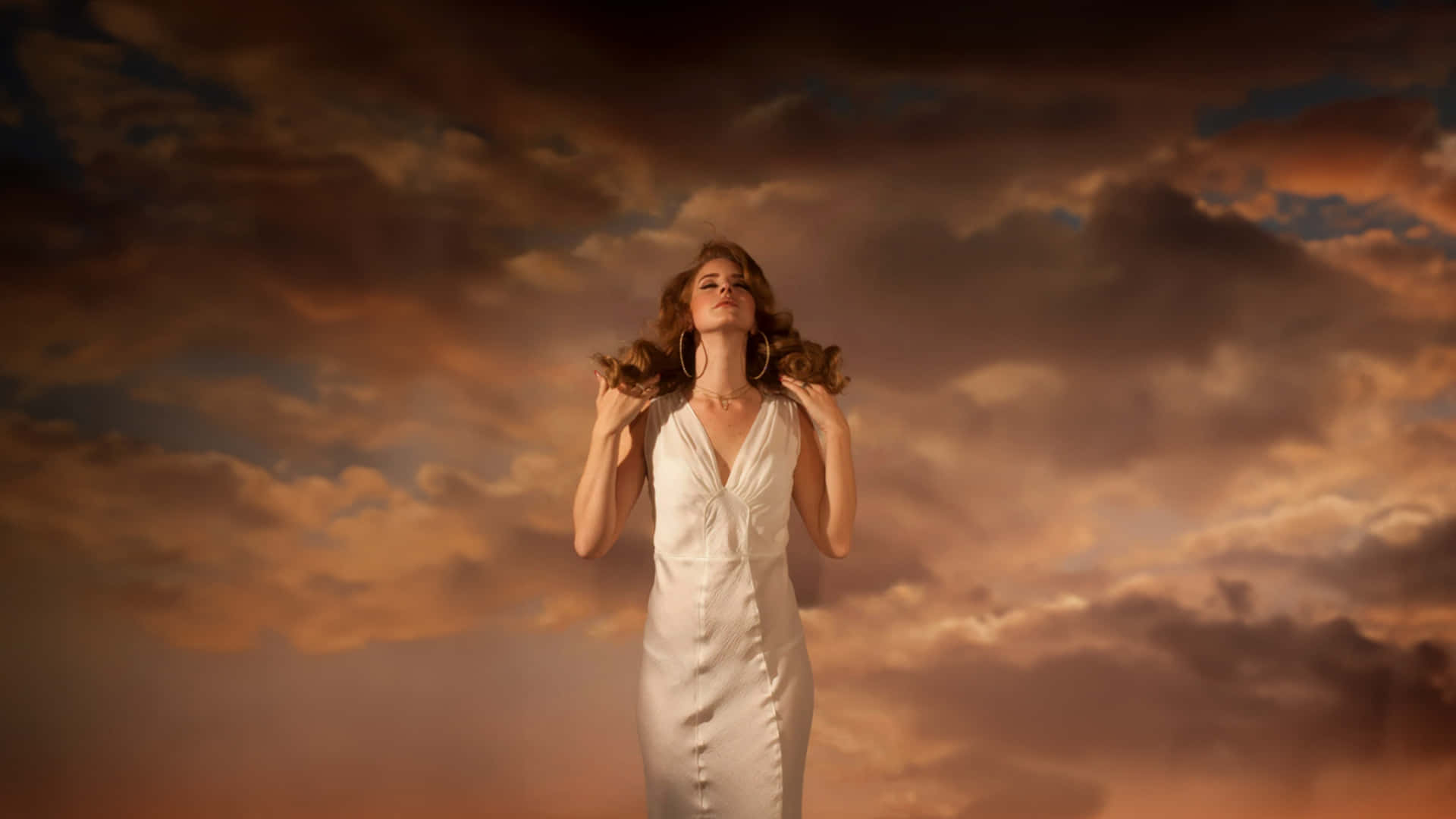Ethereal Woman Cloudy Sky Wallpaper
