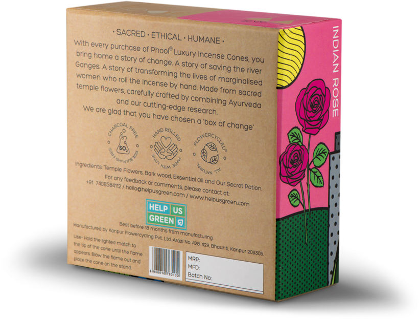 Ethical Luxury Incense Cones Packaging Indian Rose PNG
