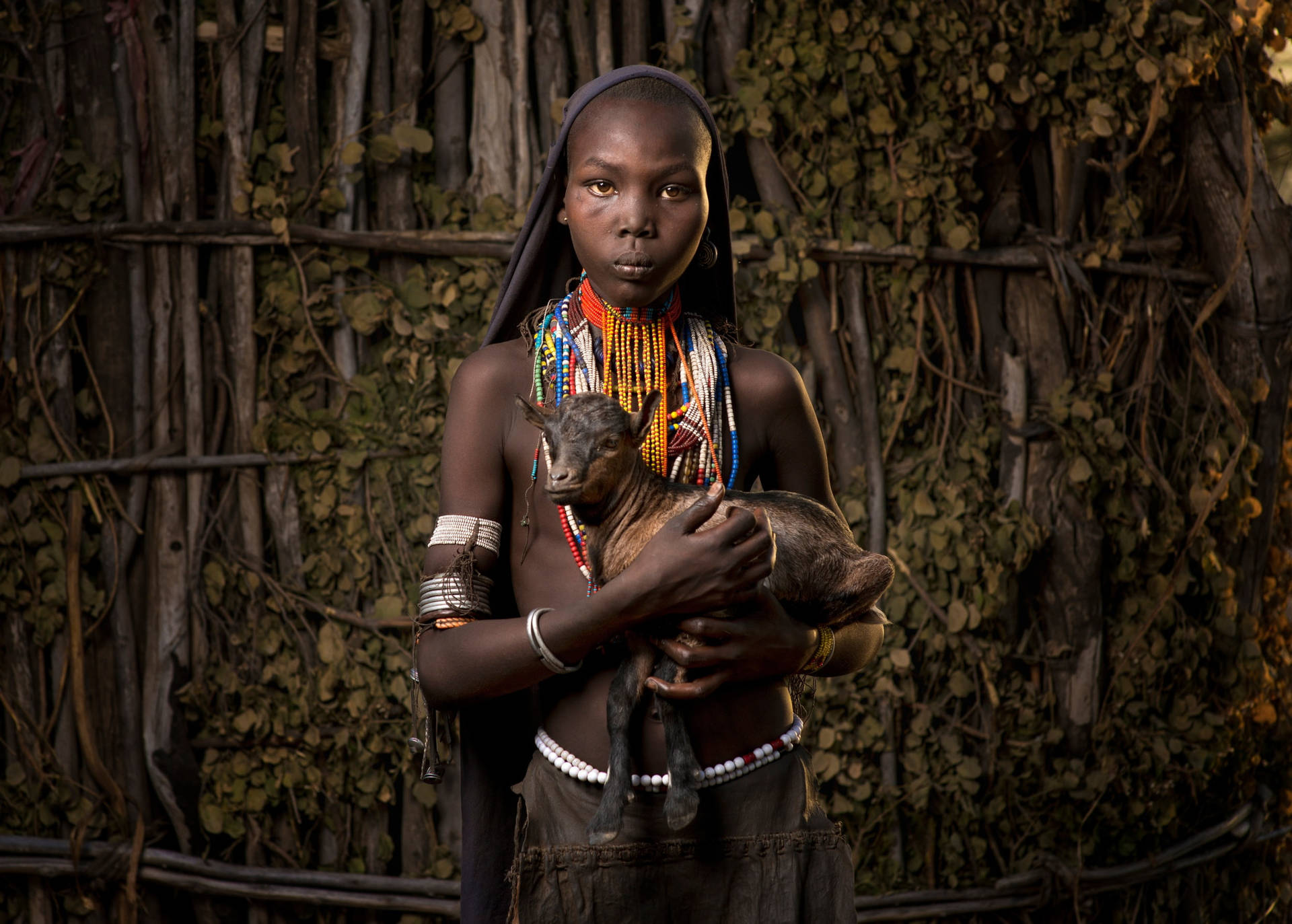 Ethiopia Girl Holding Goat