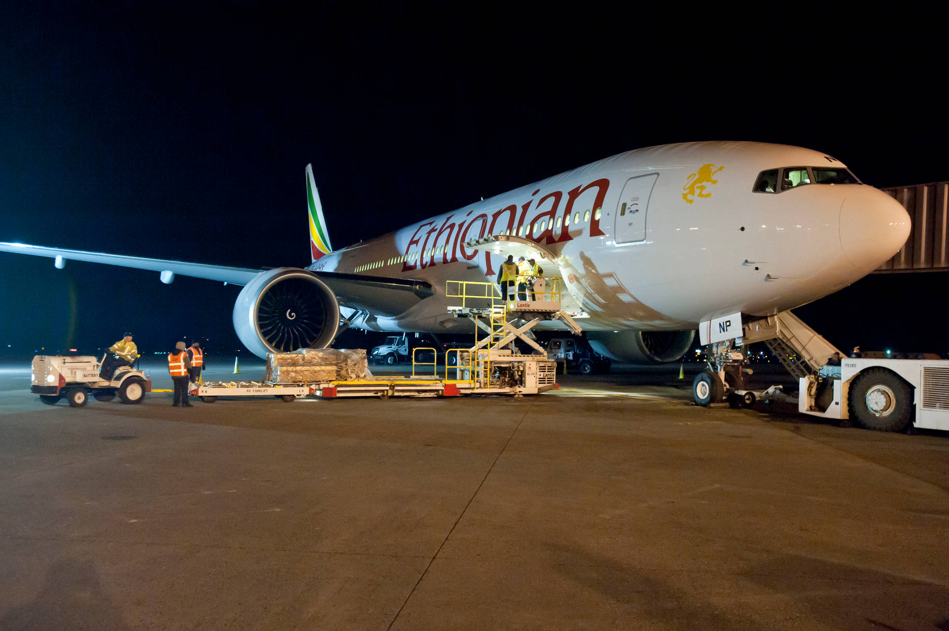 Ethiopian Airlines Loading For Night Flight Wallpaper