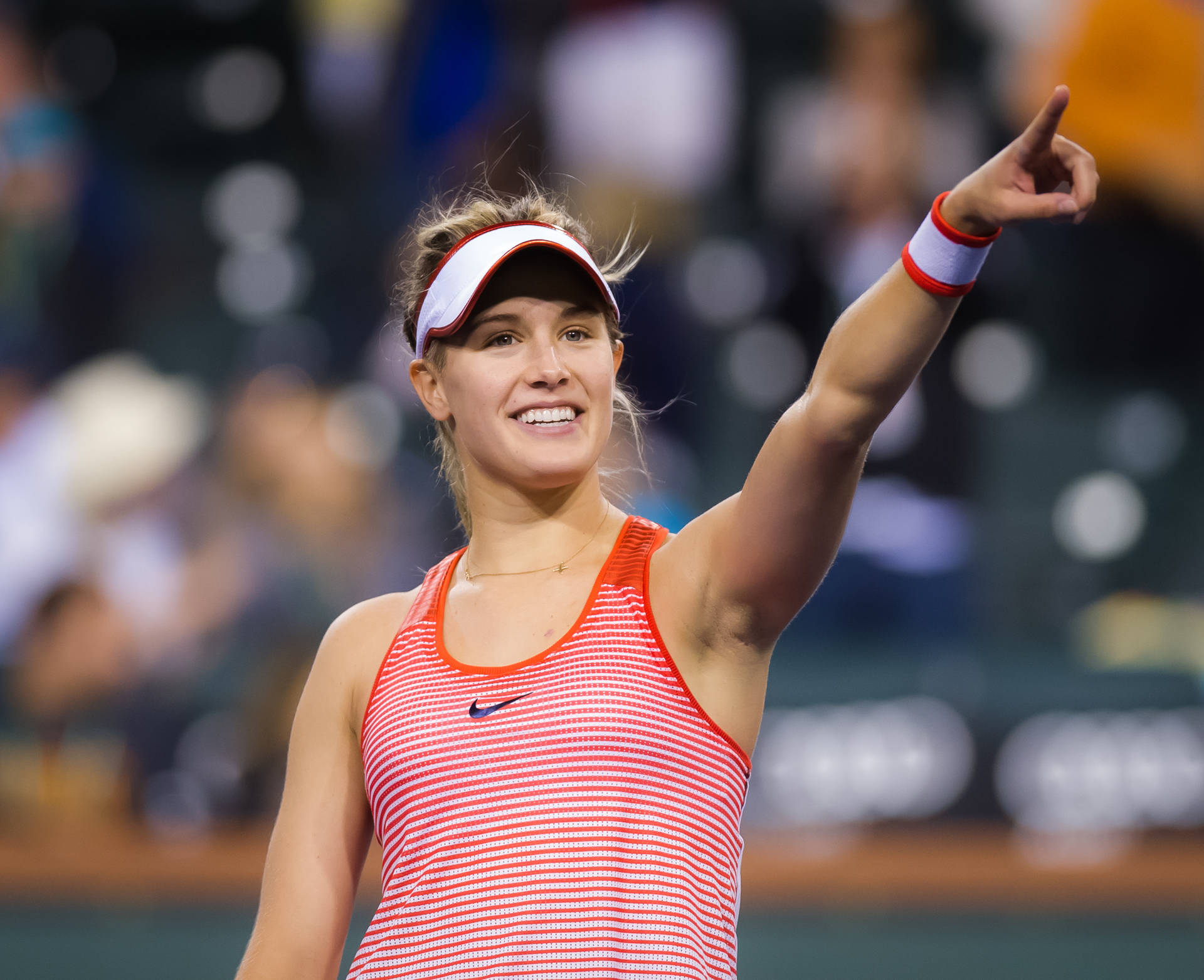 Eugenie Bouchard Pointing To The Audience Wallpaper
