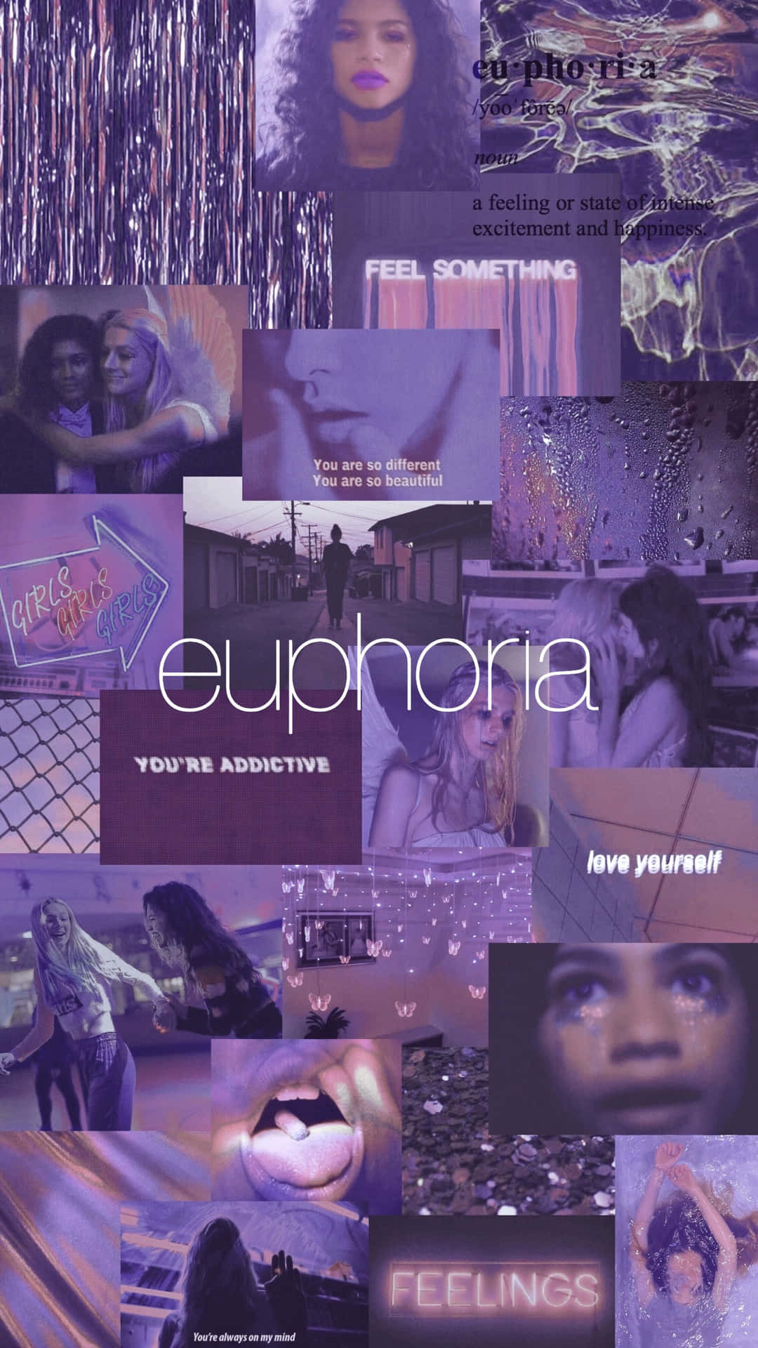 Euphoria - A Collage Of Images With The Word Purple Wallpaper