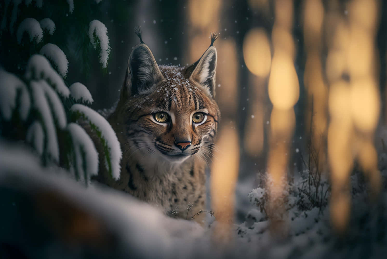 Eurasian Lynxin Snowy Forest Wallpaper