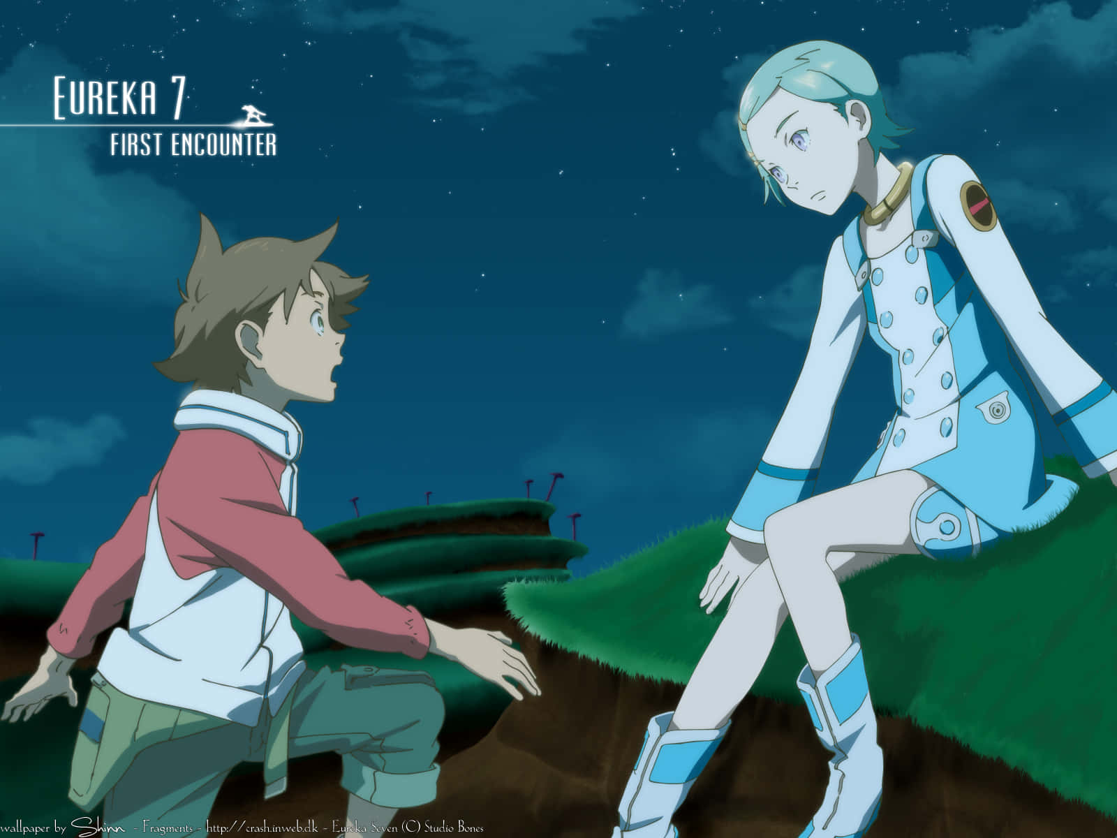 Renton and Eureka fly with the Nirvash in the world of Eureka Seven