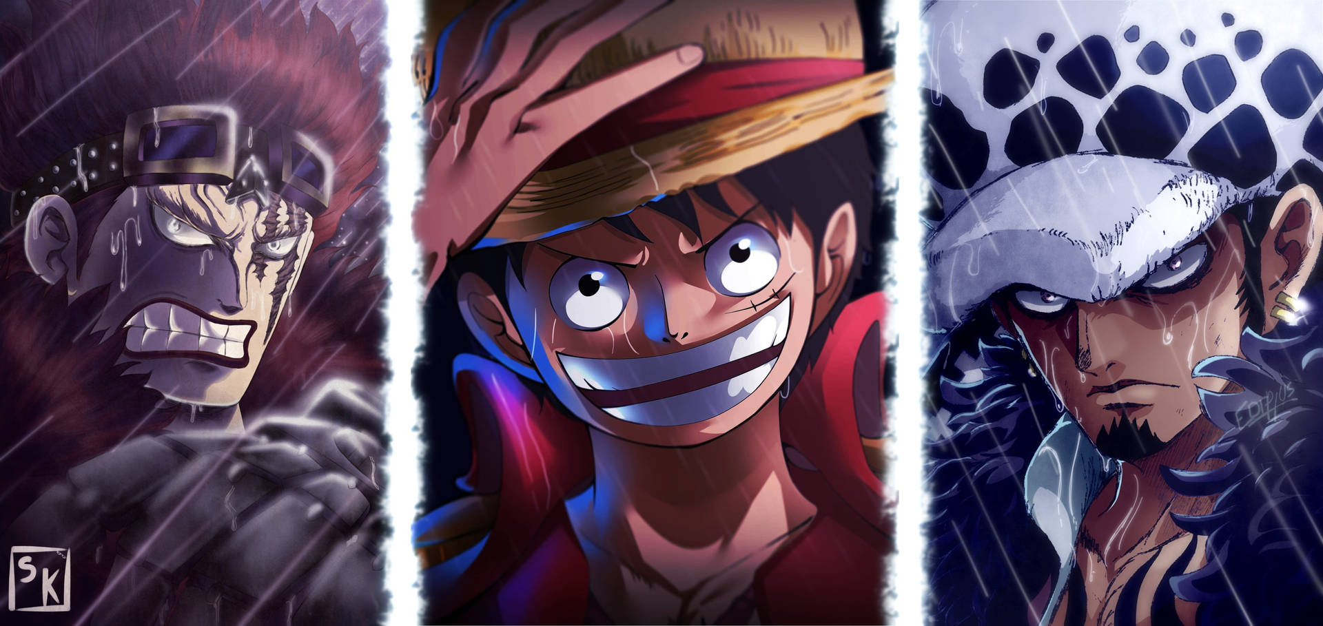 Eustass Kid, Law, And Luffy Smile Wallpaper