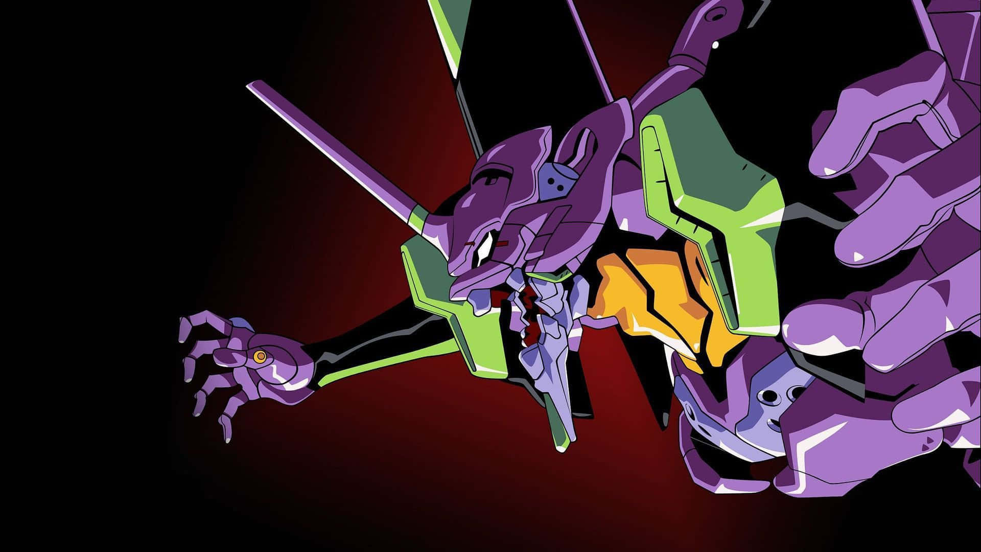 Eva 01, the Giant Purple Robot, Ready for Battle Wallpaper