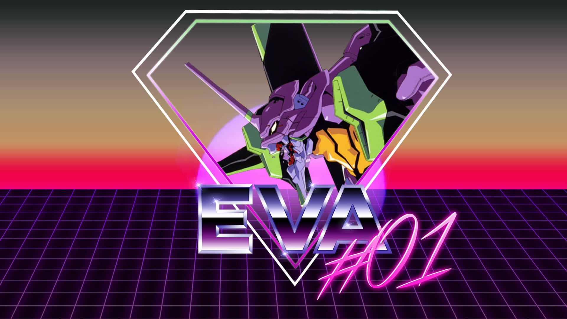 The powerful Eva Unit 01 in action with its signature purple and green color scheme Wallpaper