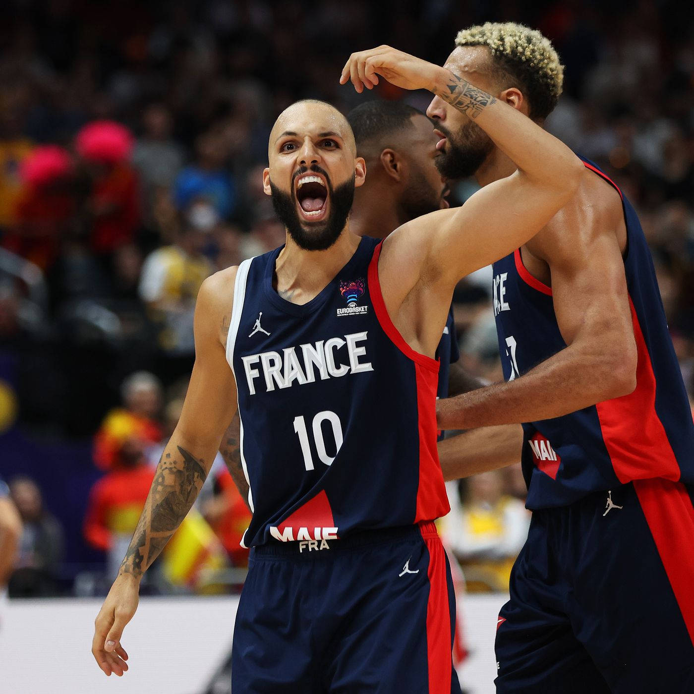 Evan Fournier Happy Scream France VS. Spain FIBA 2022 Wallpaper