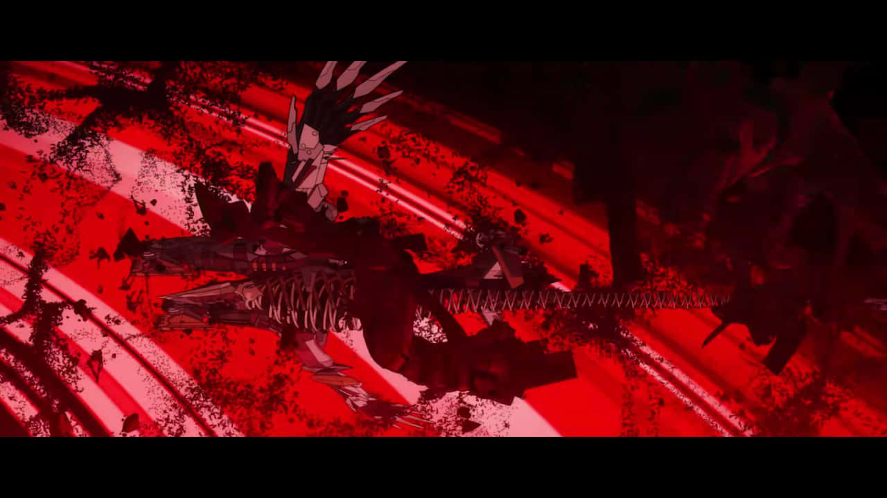 Unaescena De Anime Roja Y Negra Con Un Dragón. Fondo de pantalla
