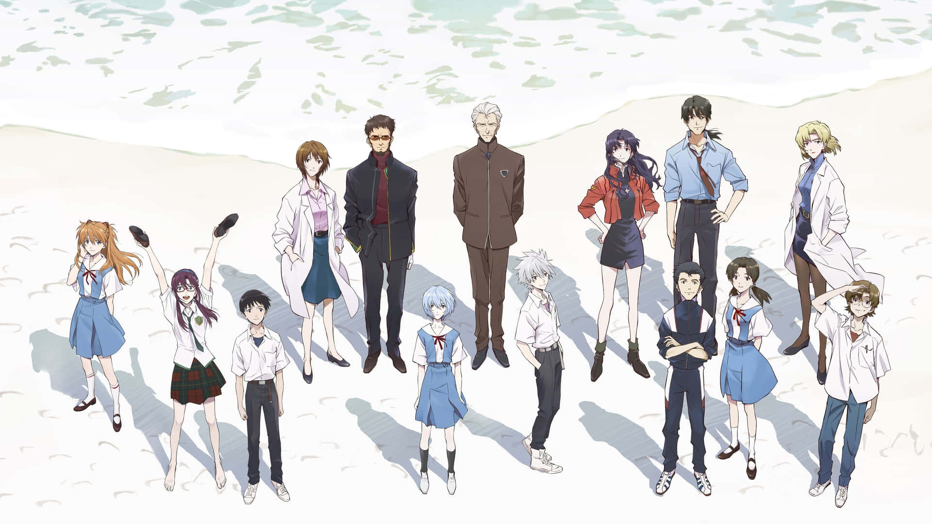 Evangelion 30 10 Characters On The Beach Wallpaper