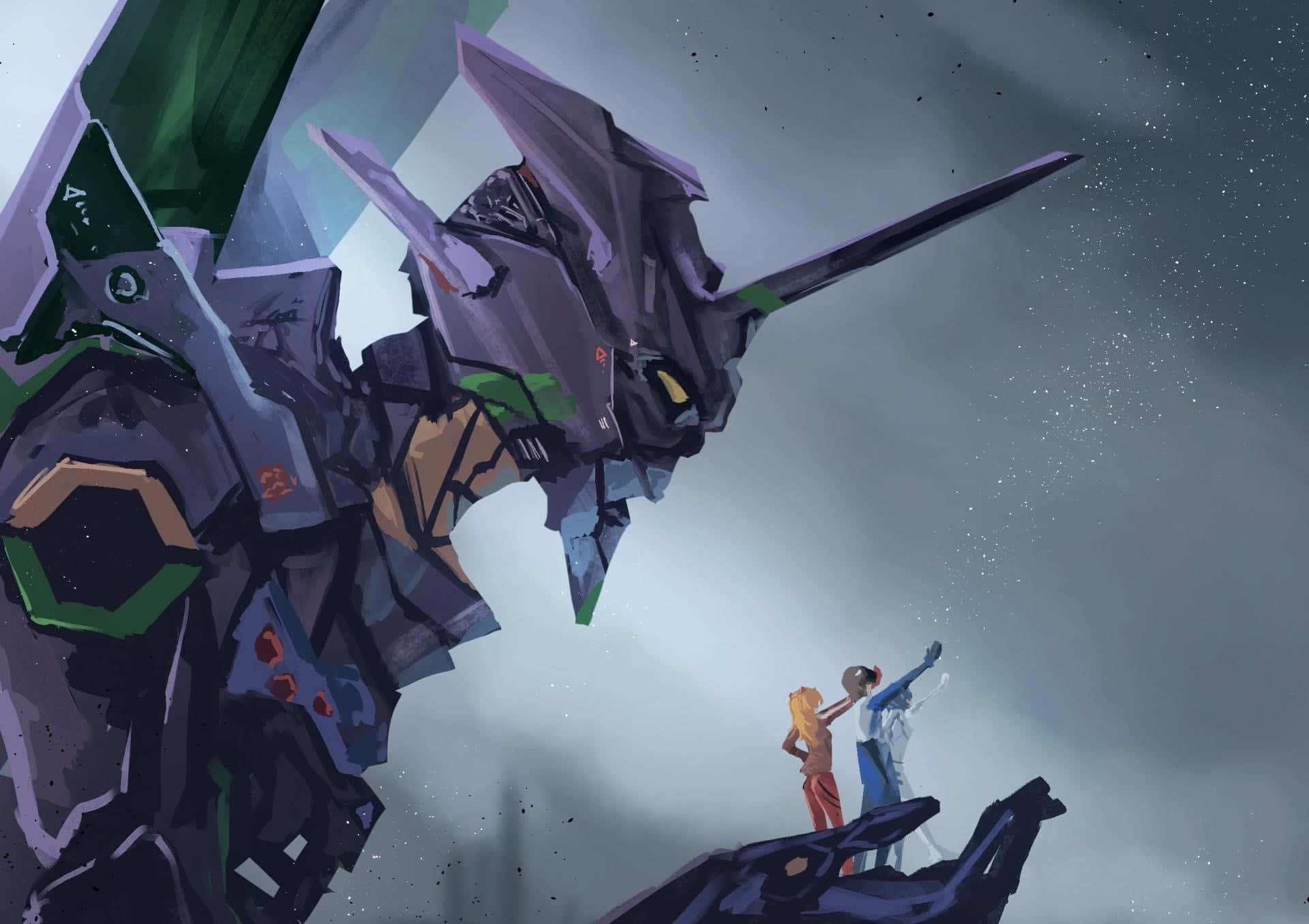Eva-01 battles an Angel in a thrilling spectacle of light