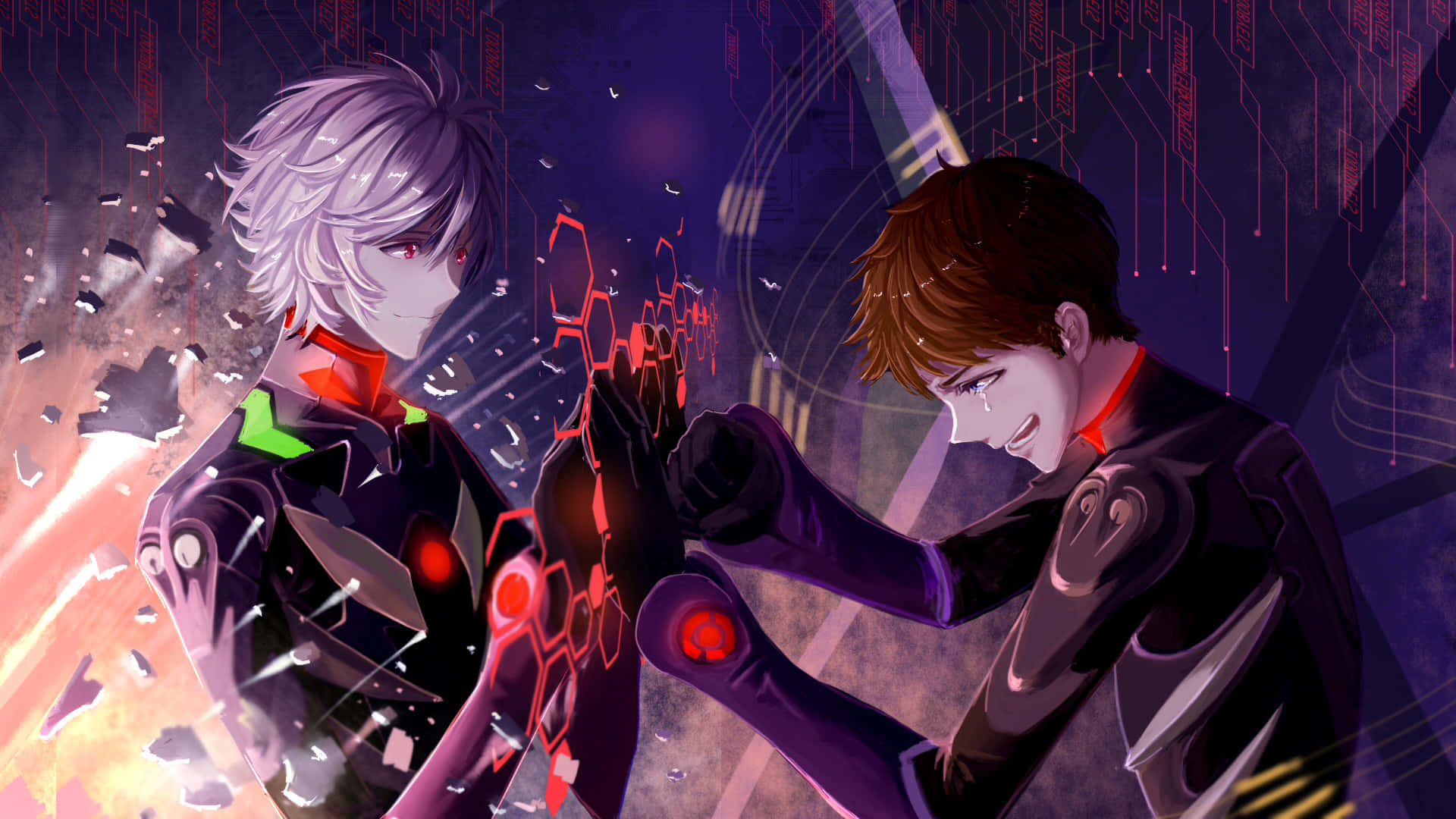 Catch the thrilling journey of Shinji and his robotic Evangelion in the manga series Wallpaper