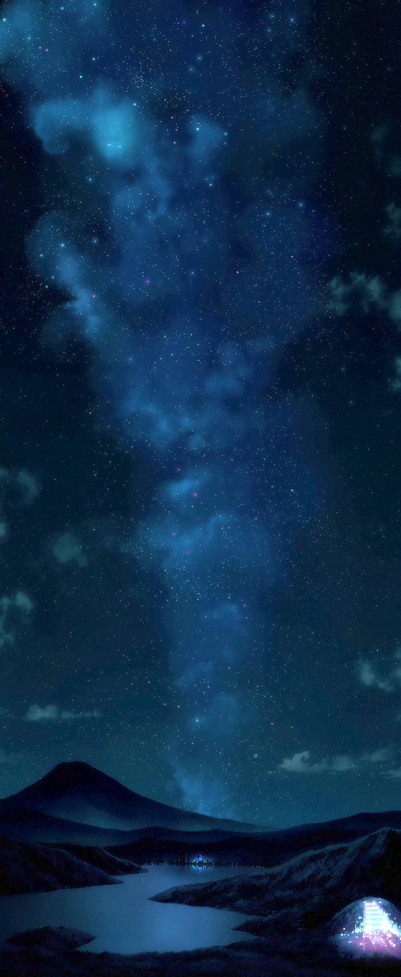 Et nat himmel med stjerner og en sø reflekterende sit lys Wallpaper