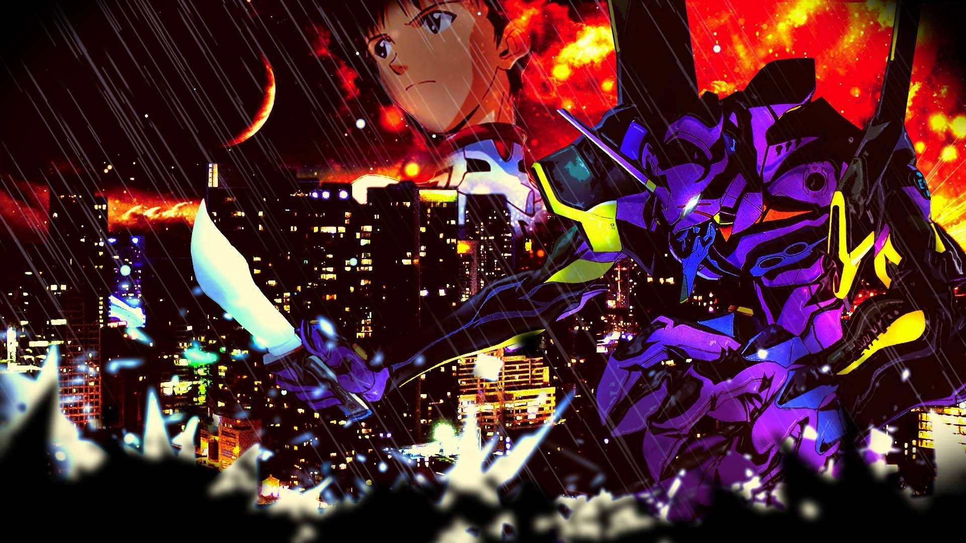 Shinji Ikari and Unit 01- Evangelion ready to fight Wallpaper
