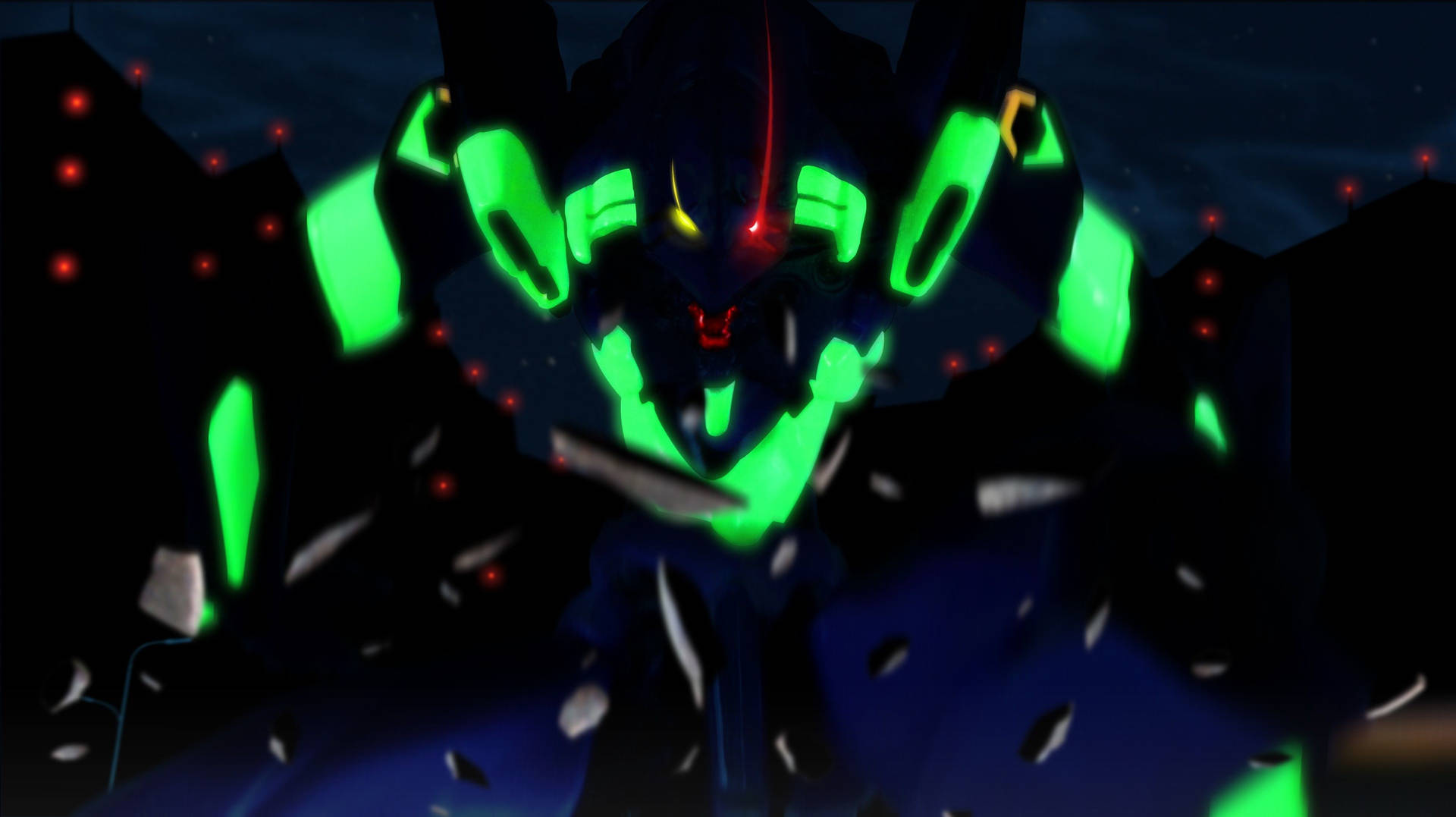 Shinji Ikari and the Evangelion Unit 01 battle an enemy Wallpaper