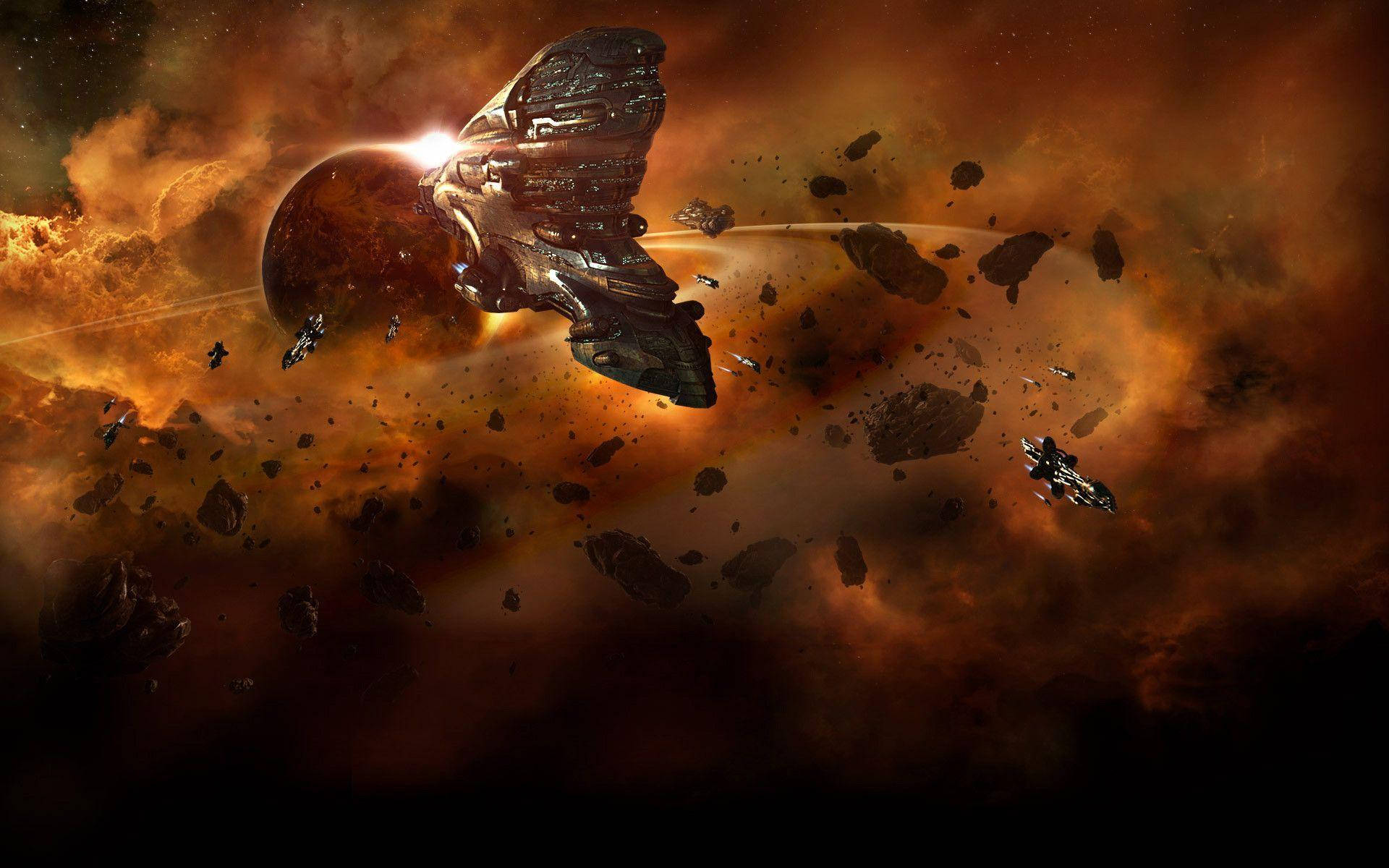 Eve Online Spacecraft In A Red Galaxy Wallpaper