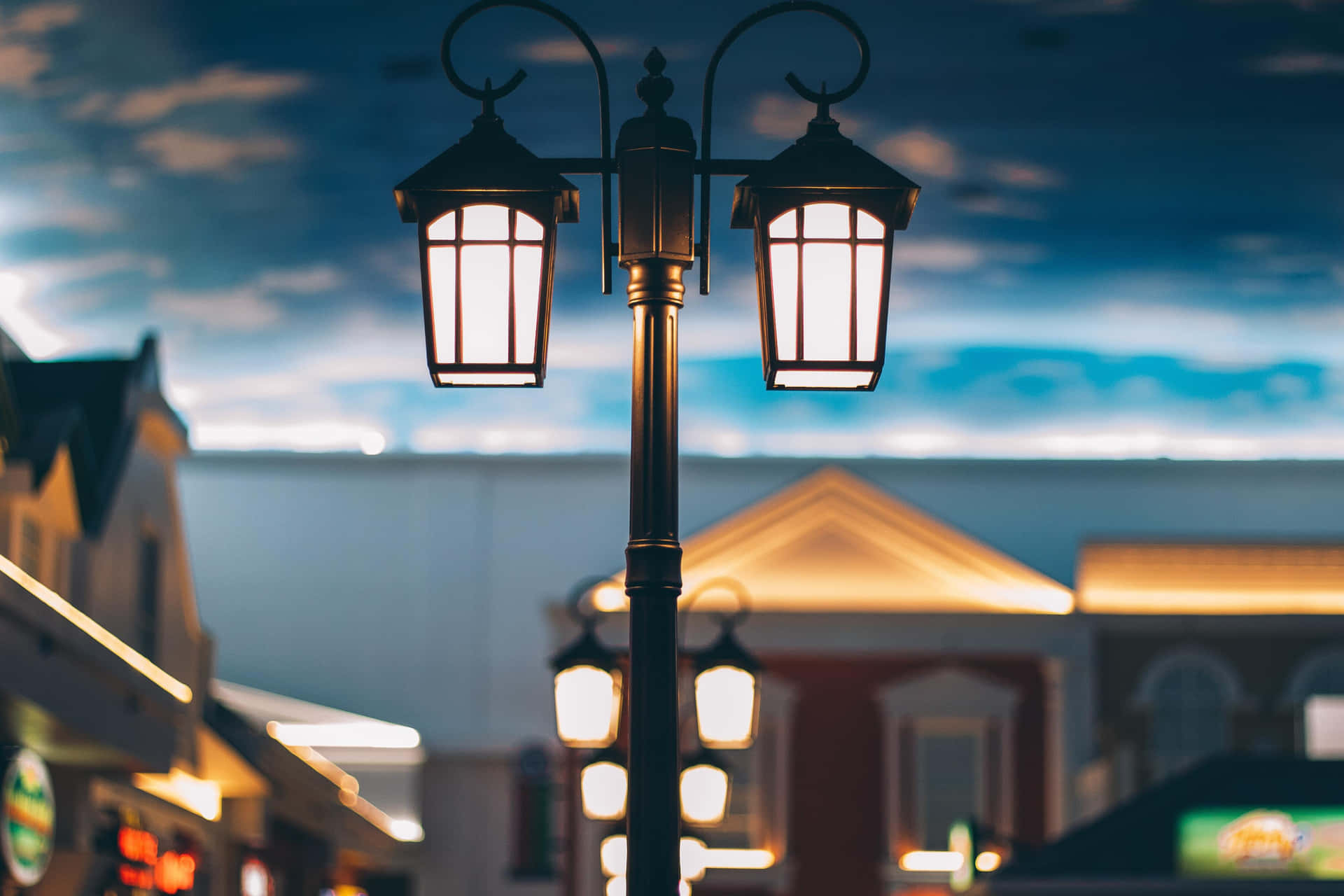 Evening Street Lamps Illuminated Wallpaper