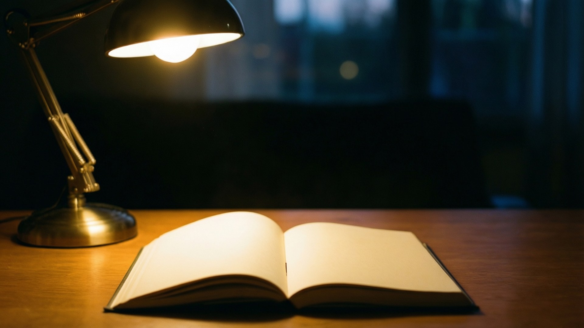 Leeg boek met lamp, avondstudie behang.