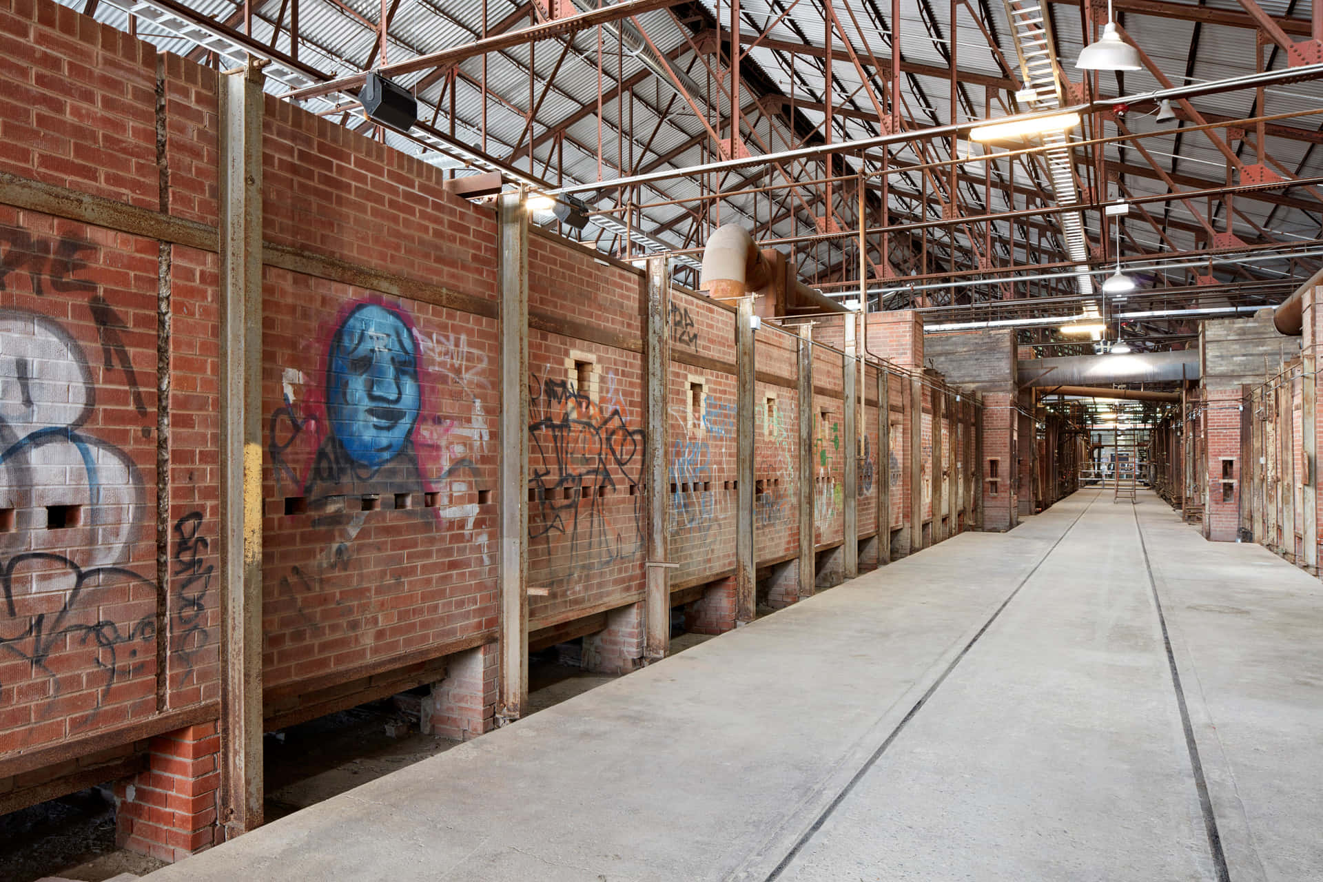 Evergreen Brick Works Industrial Hallway Wallpaper