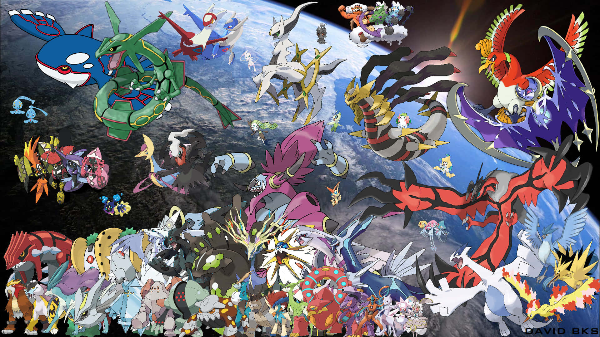 Every Legendary Pokemon Together In Space Earth Wallpaper