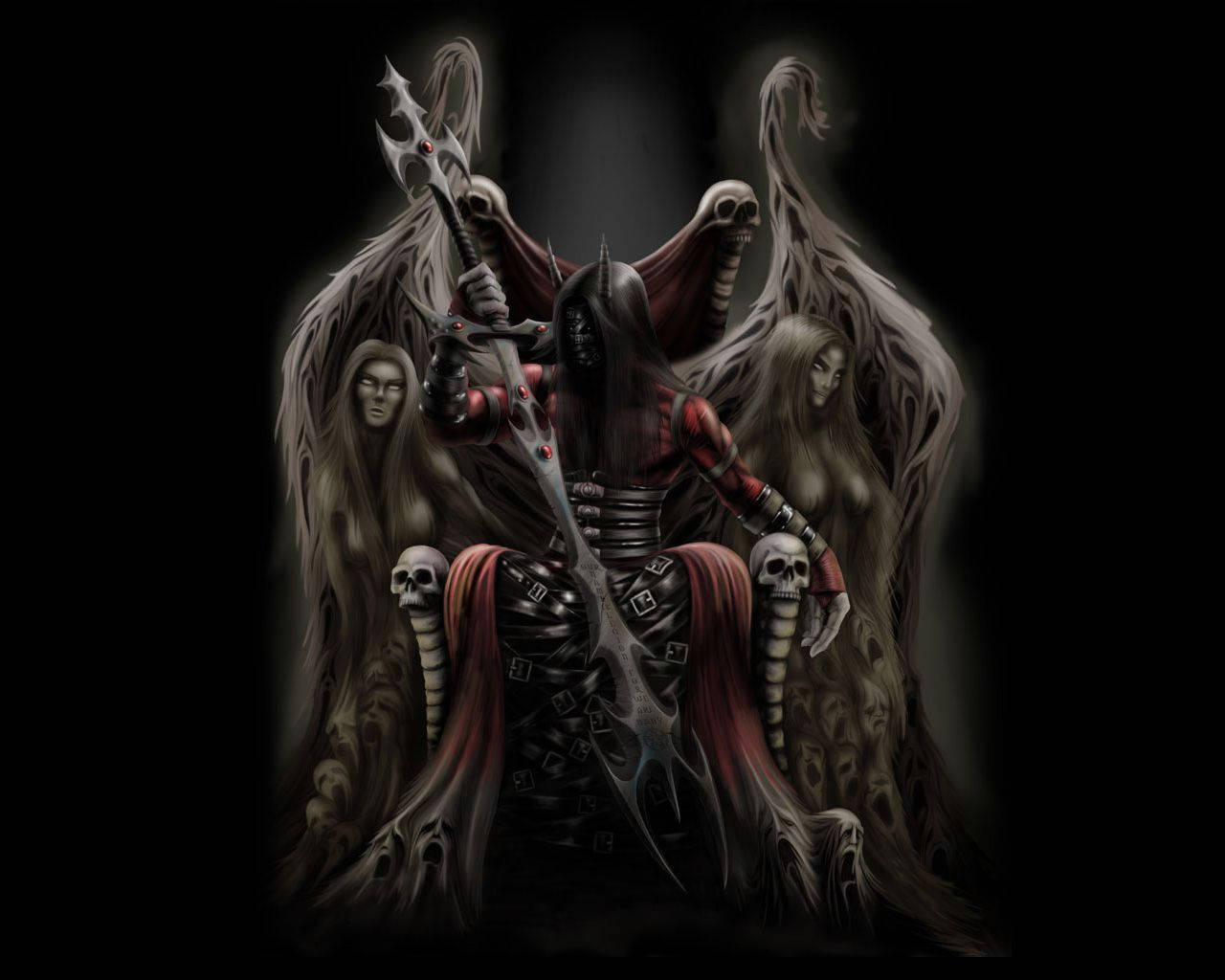 Evil Demon Figures Throne Wallpaper