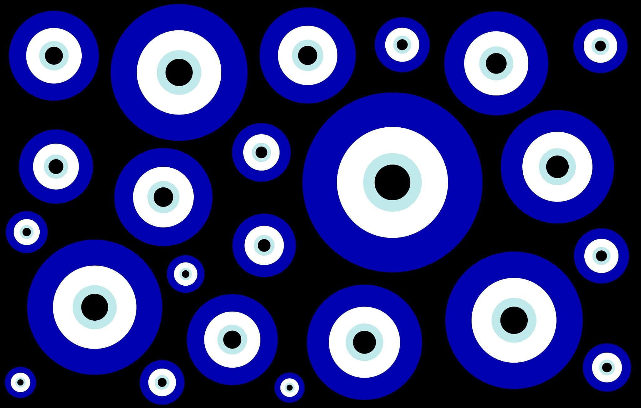 Unfondo Negro Con Círculos De Ojo Turco En Azul Y Blanco