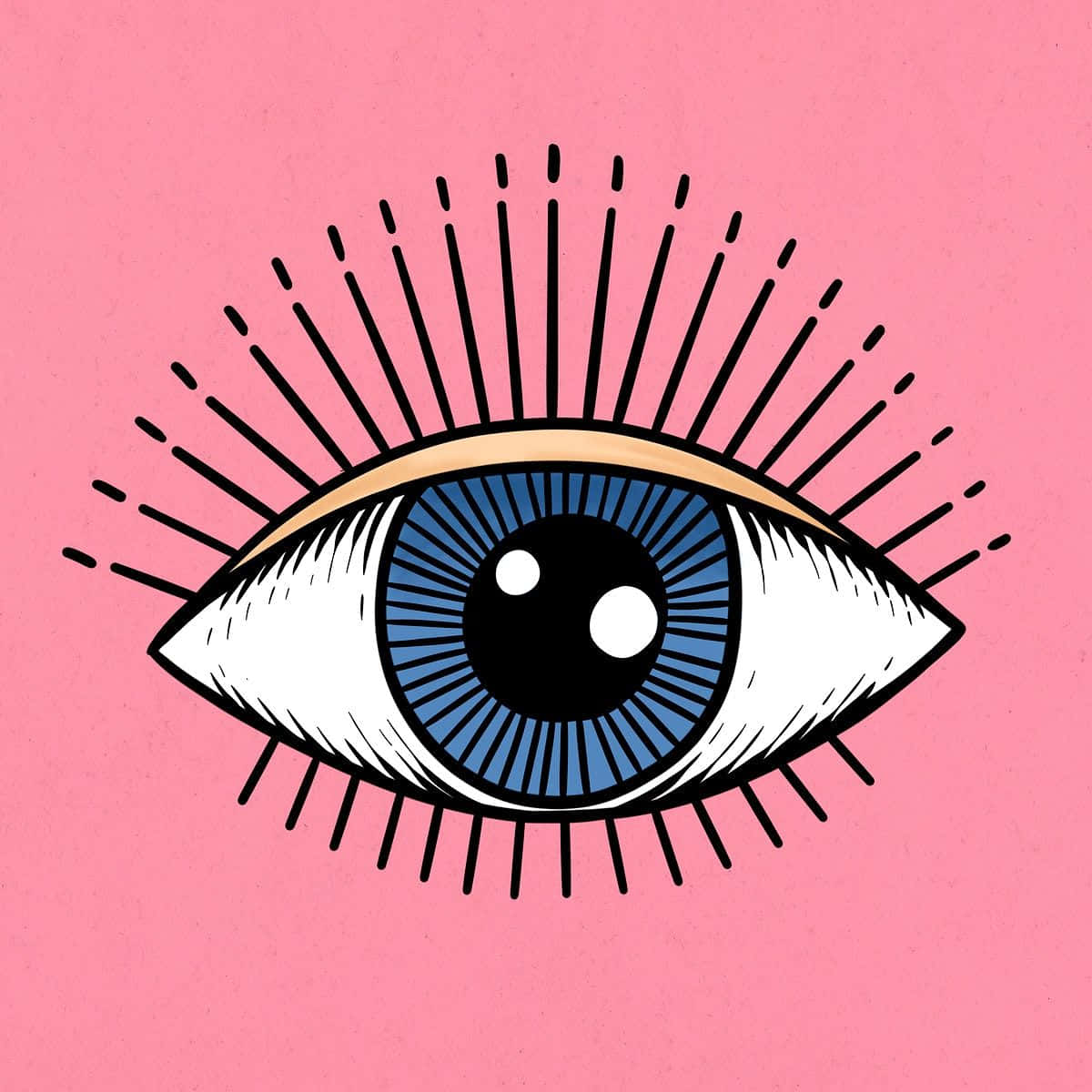 An Eye With A Blue Ray On A Pink Background
