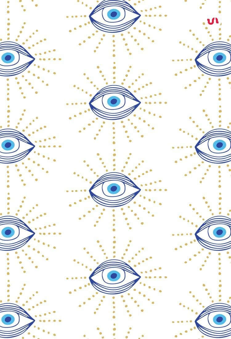 Et mønster med blå øjne og stjerner Wallpaper