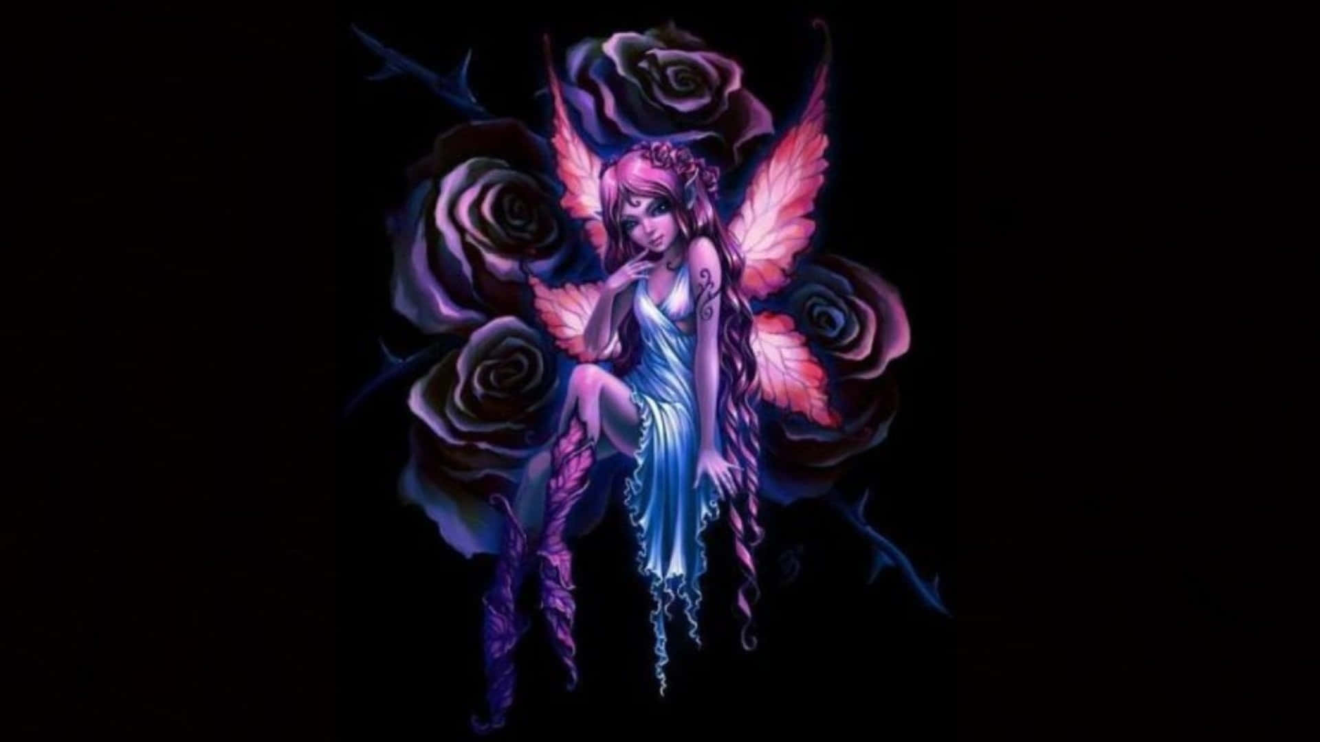 A Fairy With A Purple Rose On Her Head Wallpaper