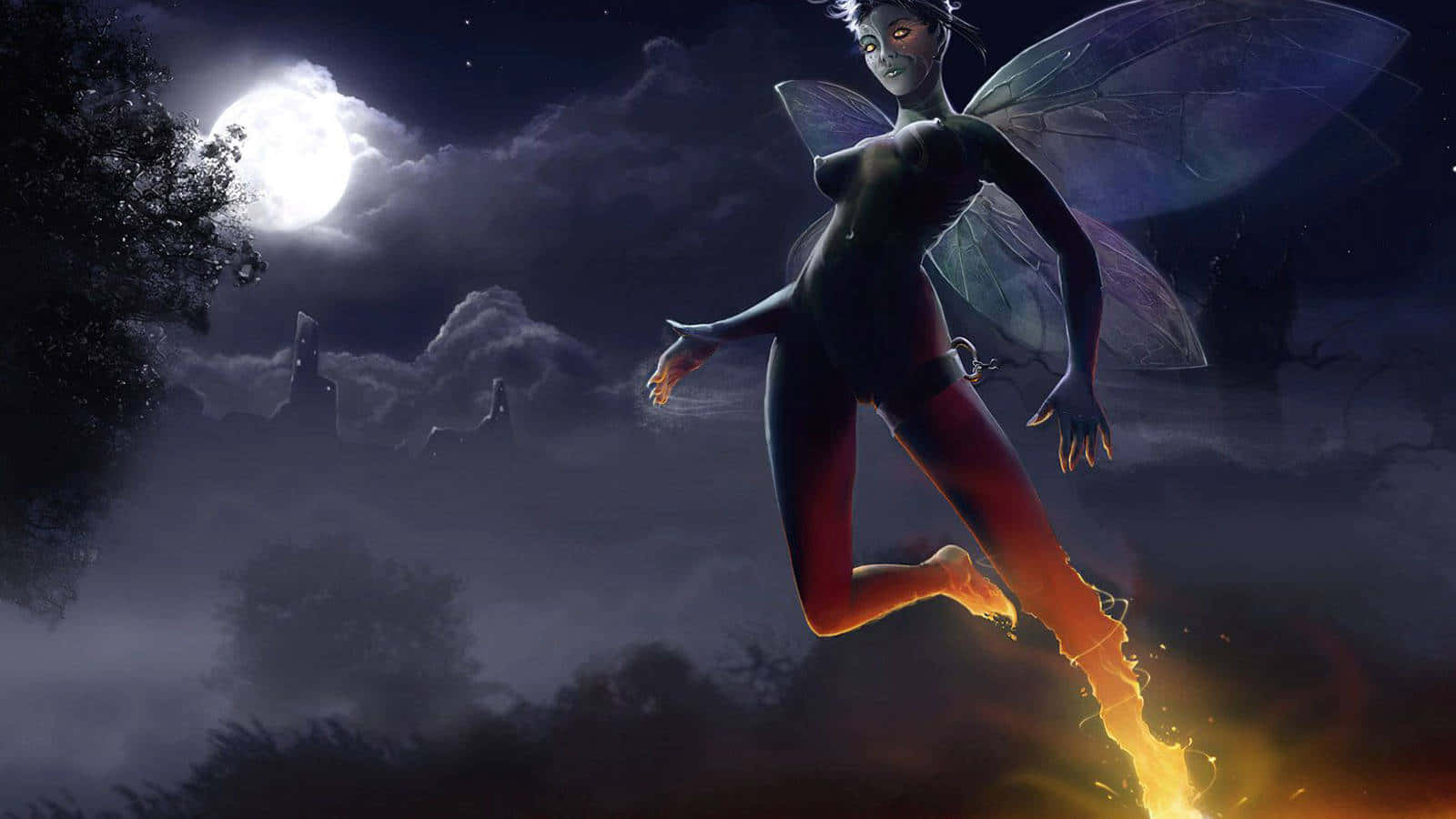 A Fairy Flying In The Night Sky Wallpaper