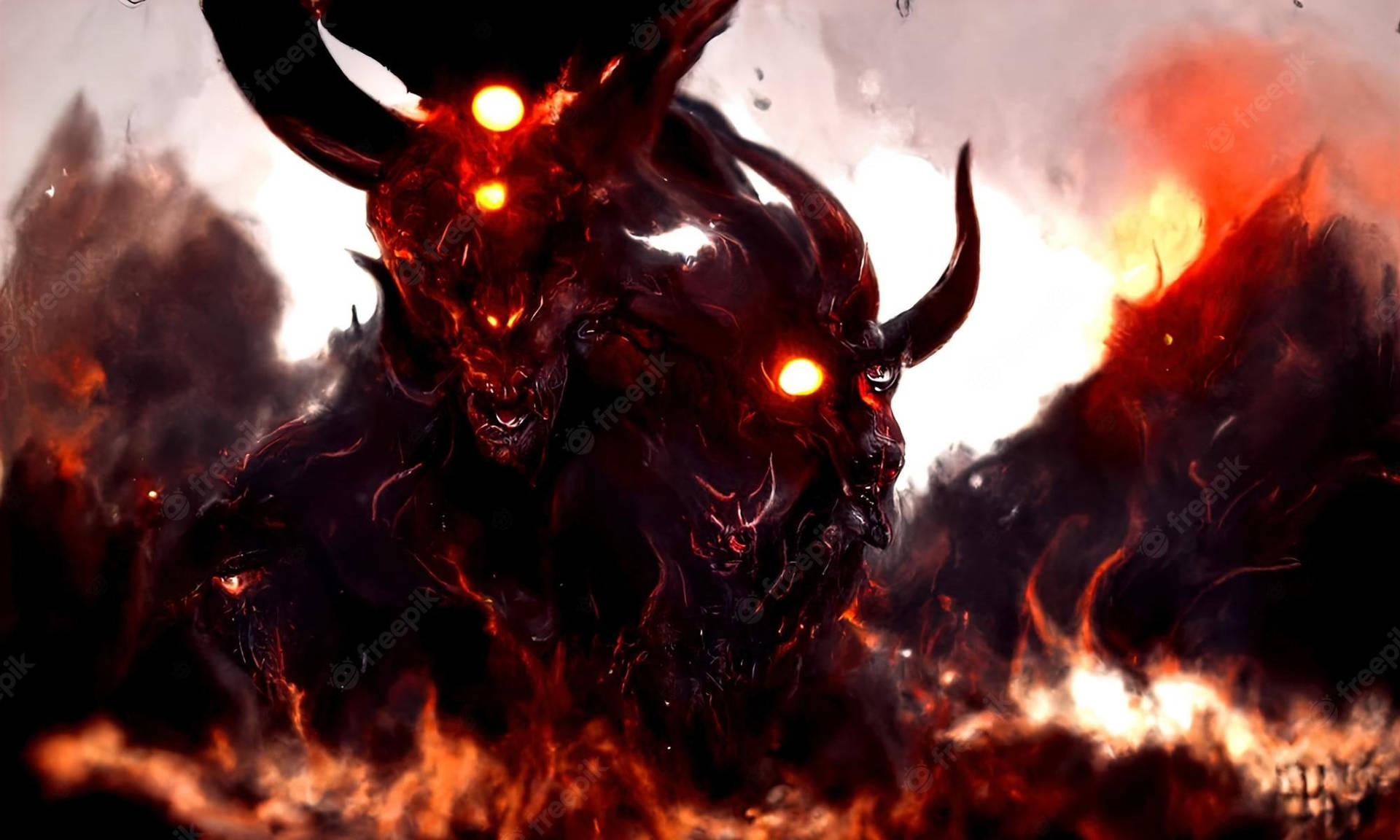 Evil Flaming Monster Many Heads Wallpaper