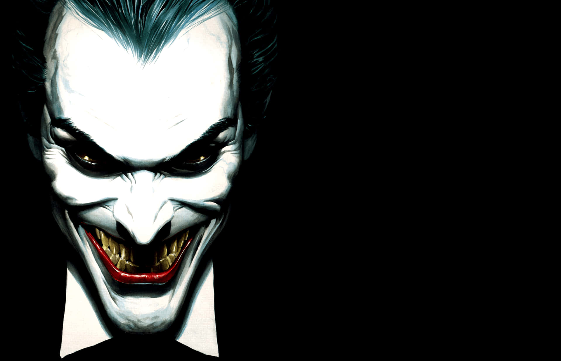 Evil Joker Unleashed - A Menacing Grin Amidst Darkness Wallpaper