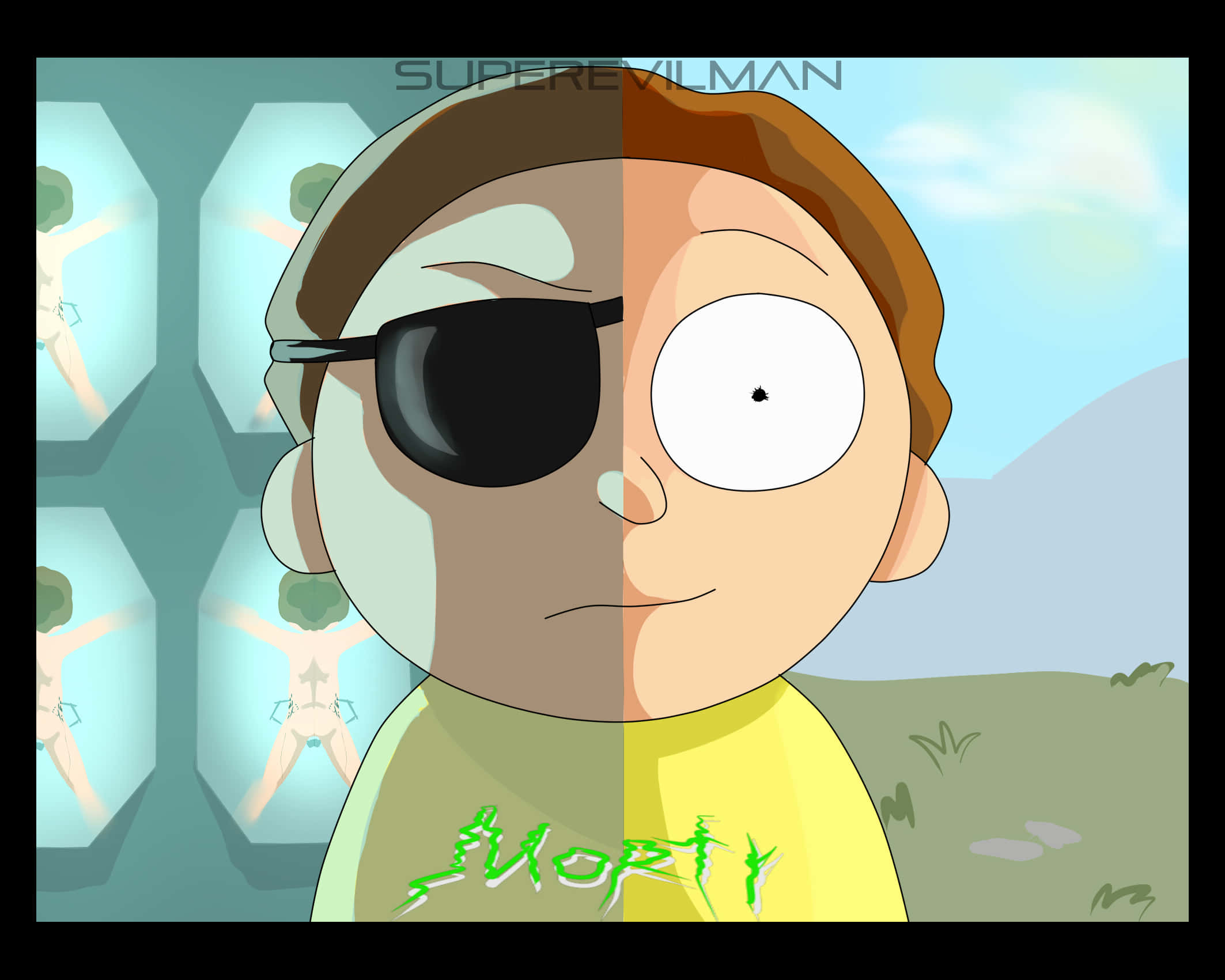 Evil Morty Standing Dominantly in a Detailed Hand-drawn Illustration Wallpaper