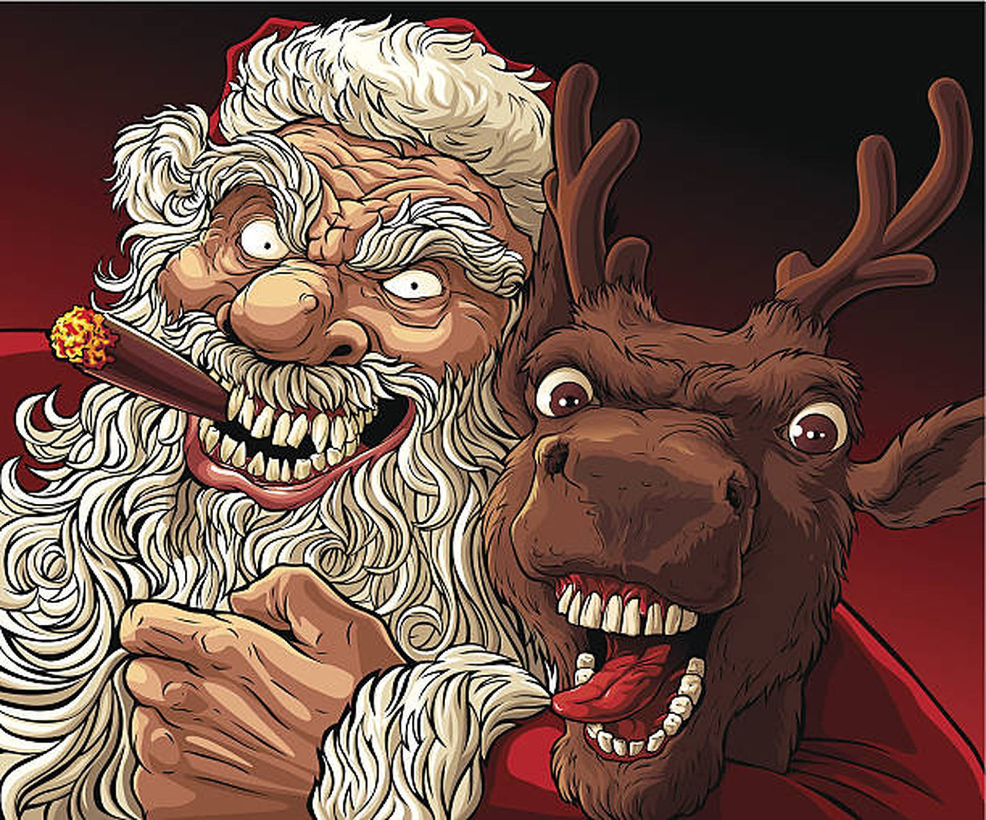 Evil Santa And Loony Reindeer Wallpaper
