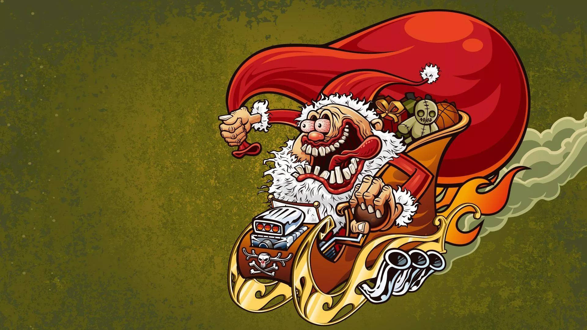 Mischievous Holiday Charm: Evil Santa Spreading Christmas Merriment Wallpaper