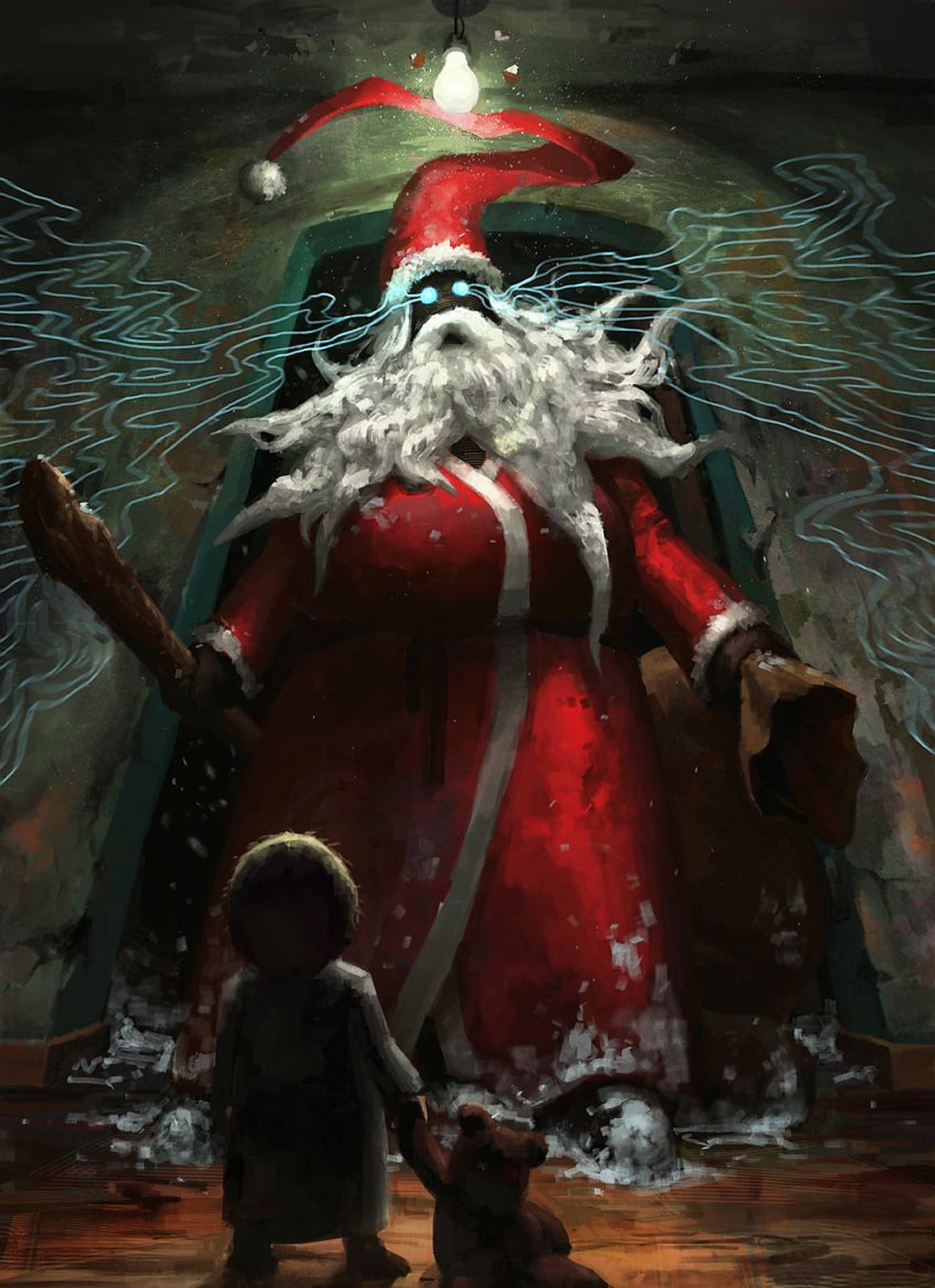 Evil Santa Hypnotizing Child Wallpaper